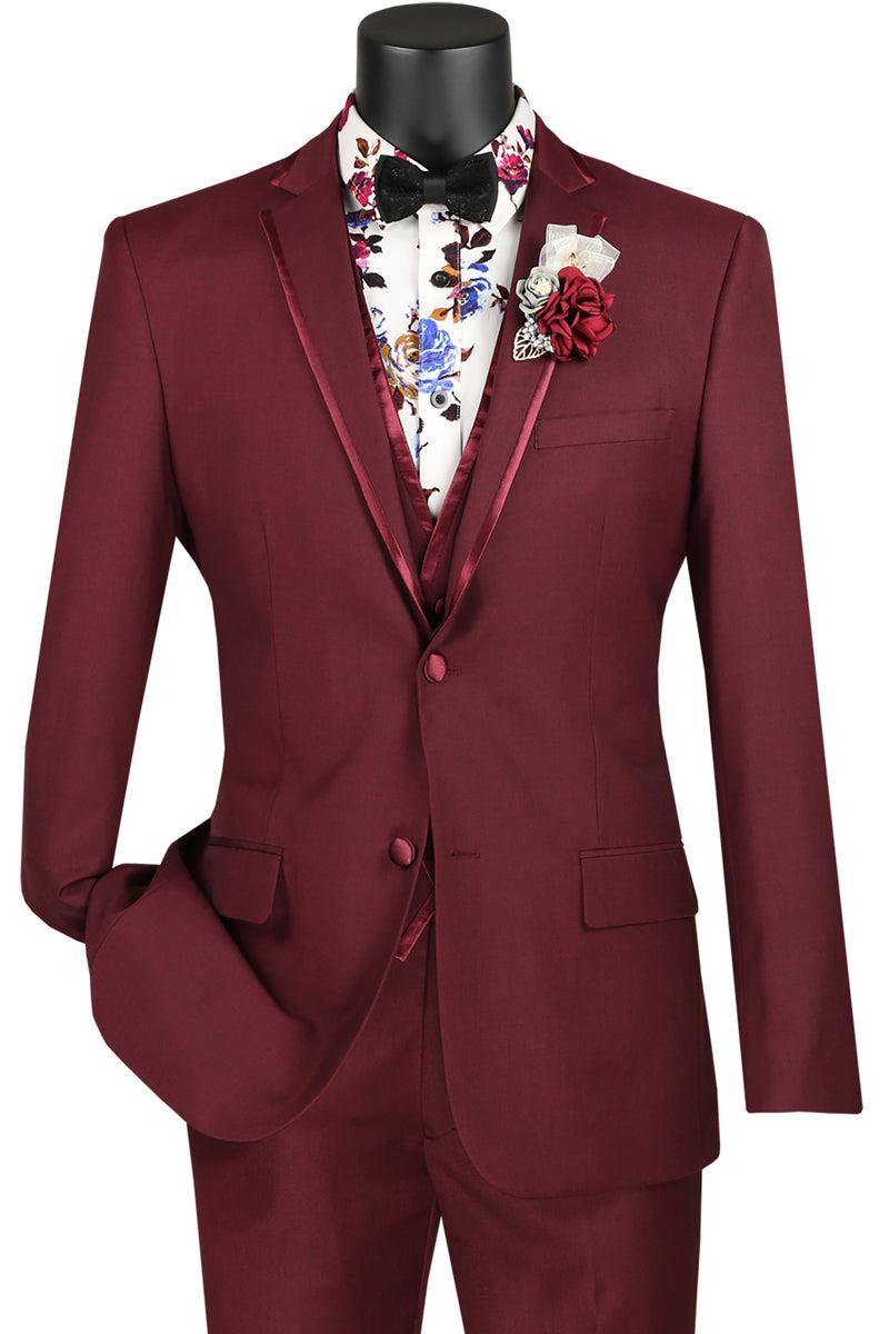 Leonardo Collection - Slim Fit Tuxedo 2 Buttons 3 Piece Burgundy Suit Product Image