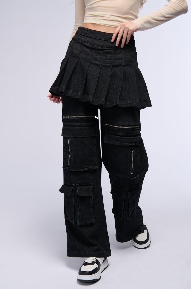 WANT U BACK WIDE LEG DENIM PANT WITH SKIRT Product Image