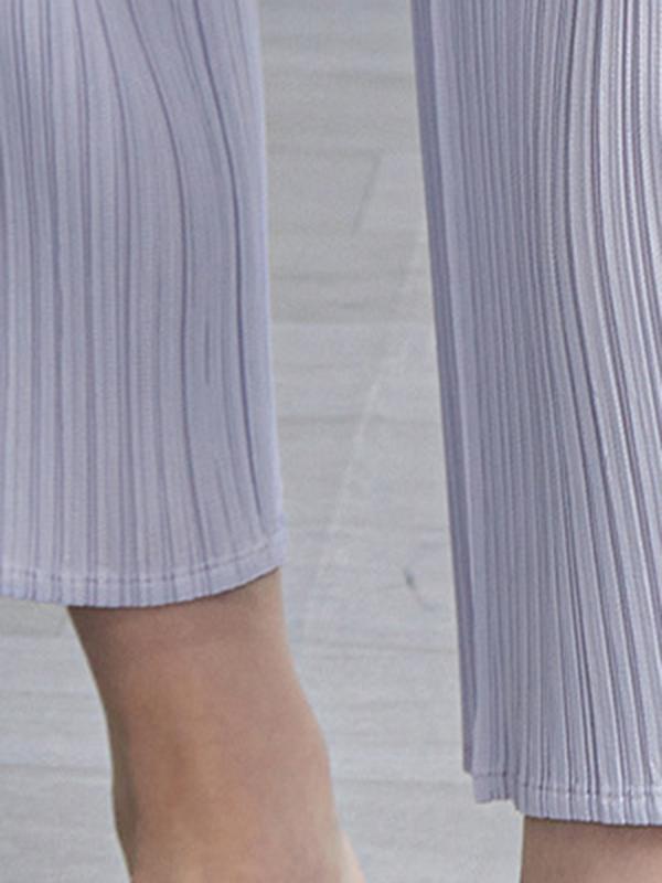 Loose Pleated Solid Color High-Low Round-Neck T-Shirts  + Pants Two Pieces Set Product Image
