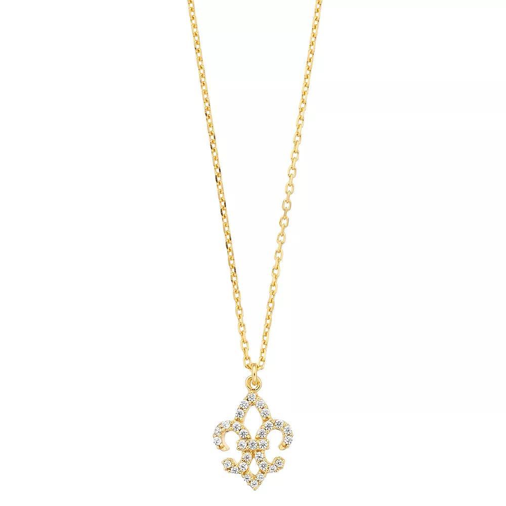 Sterling Silver Cubic Zirconia Fleur de Lis Pendant Necklace, Women's, Size: 18", 18k Gold Over Product Image