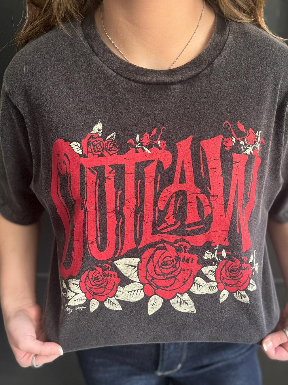 Outlaw Roses Grey Mineral Washed Graphic Tee Product Image