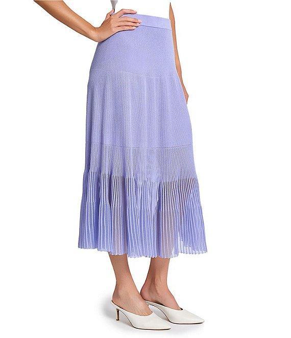 MISOOK Pleated Sheer Hem Tiered Knit Maxi Skirt Product Image