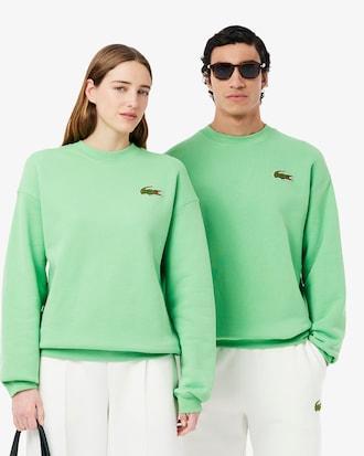 Unisex Loose Fit Badge Accent Fleece Sweatshirt Product Image