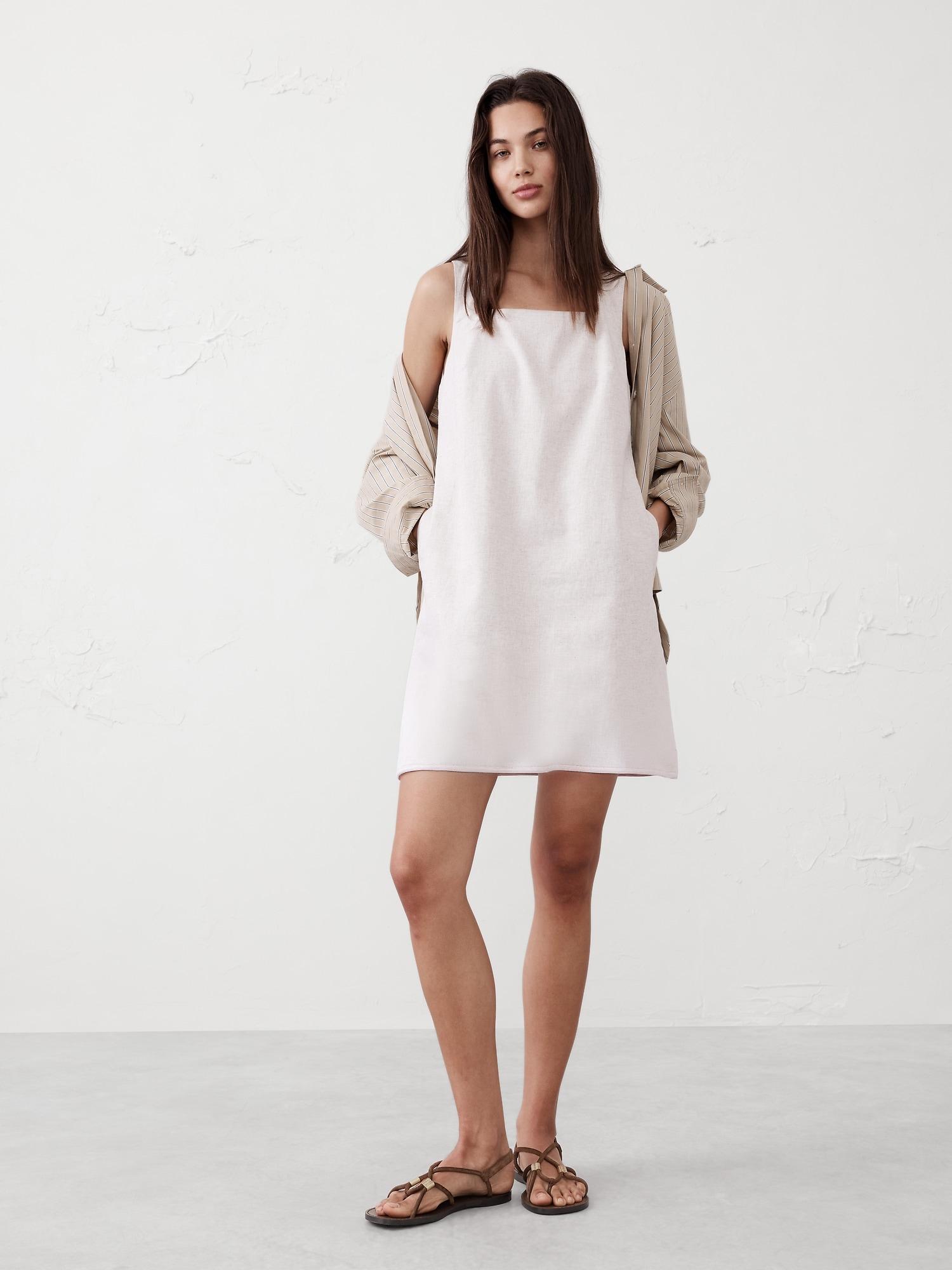 Linen-Blend Square-Neck Mini Shift Product Image