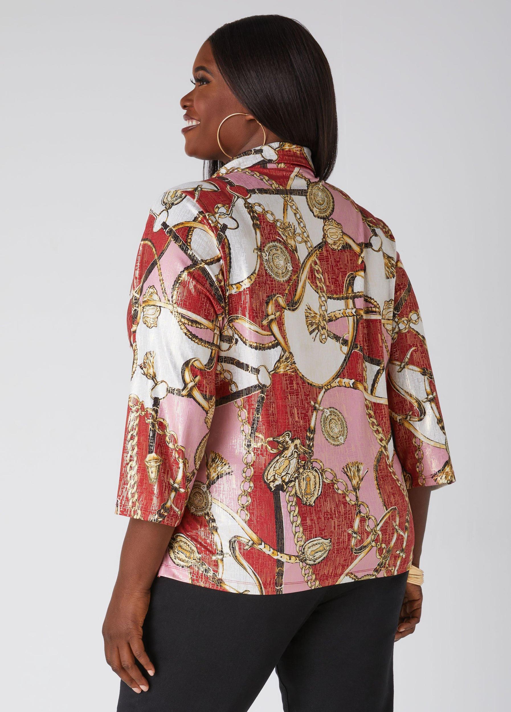 Plus Size Foiled Status Print Shirt Ashley Stewart Product Image