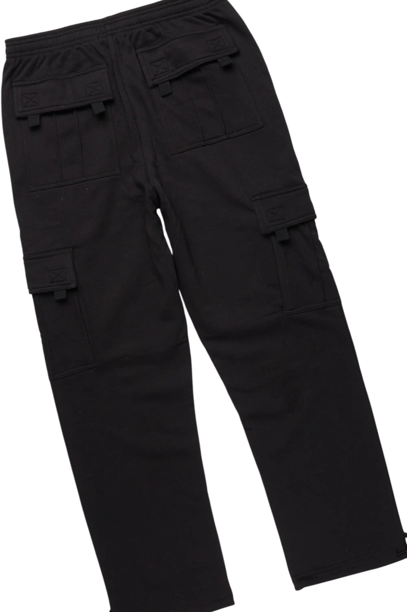 Basic Black Hoodie/Cargo Sweat Pant Set Male Product Image