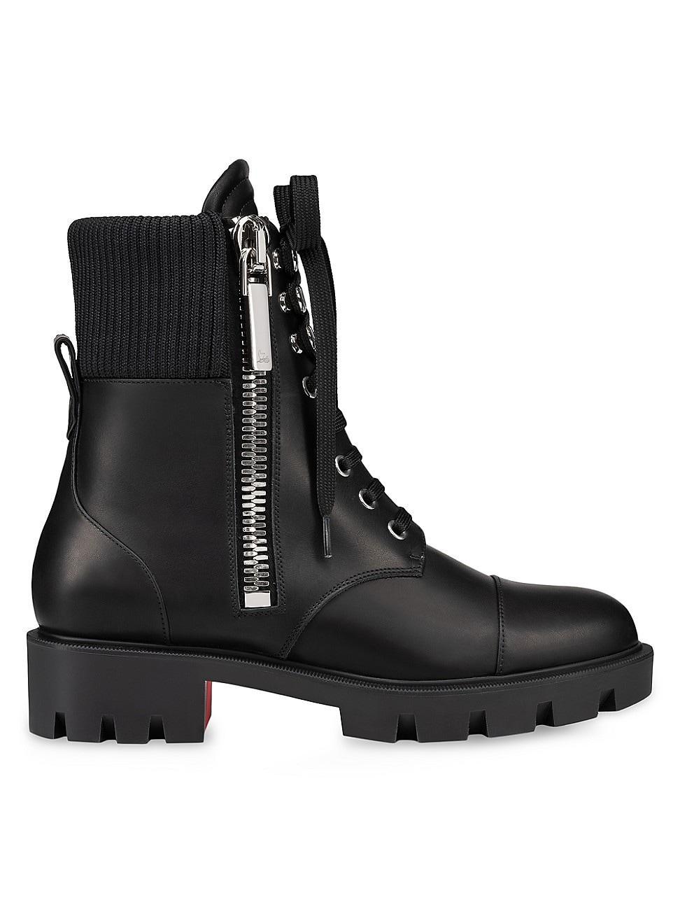 En Hiver Leather Knit Red Sole Boots Product Image
