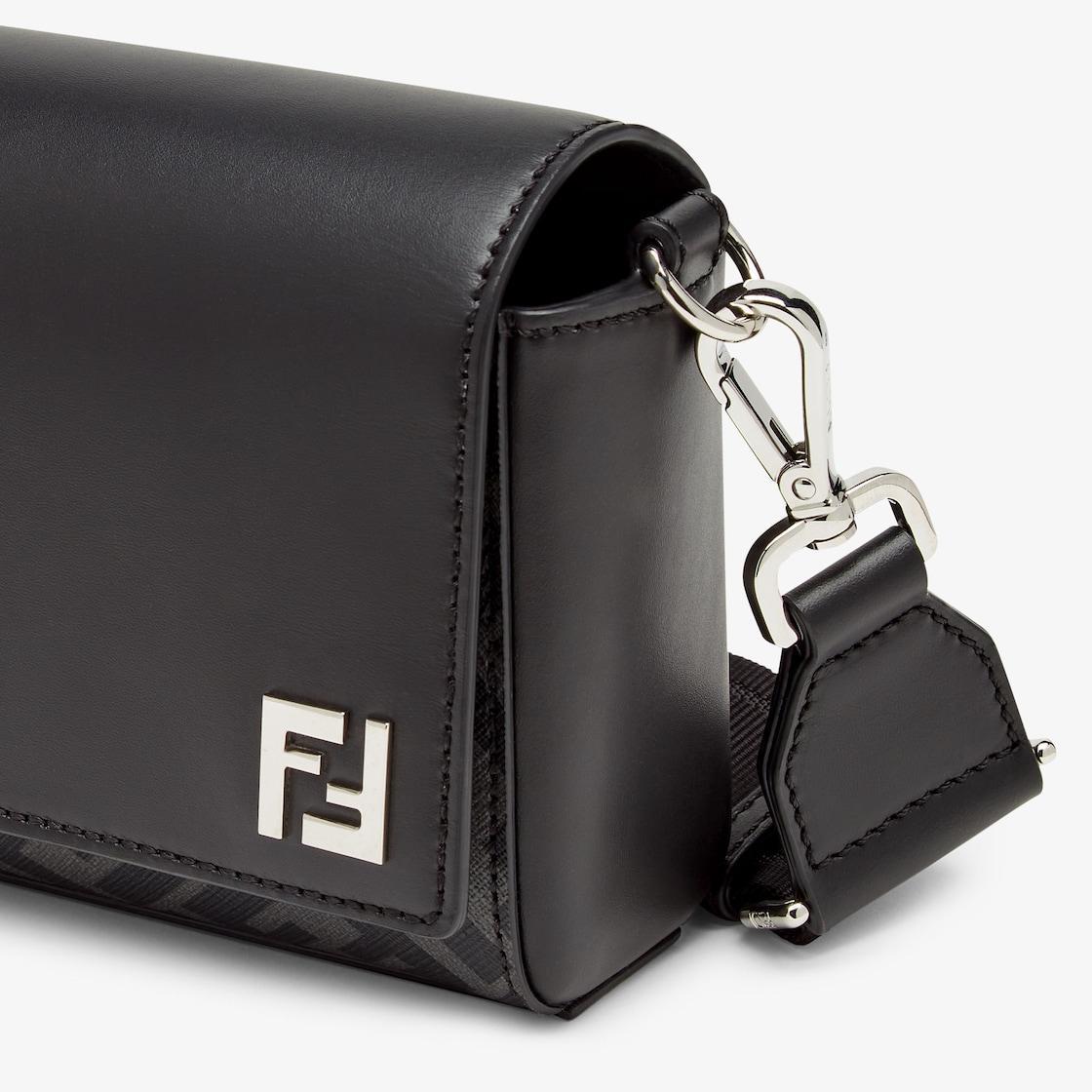 FF Squared Compact BagBlack leather and black FF canvas bag Product Image
