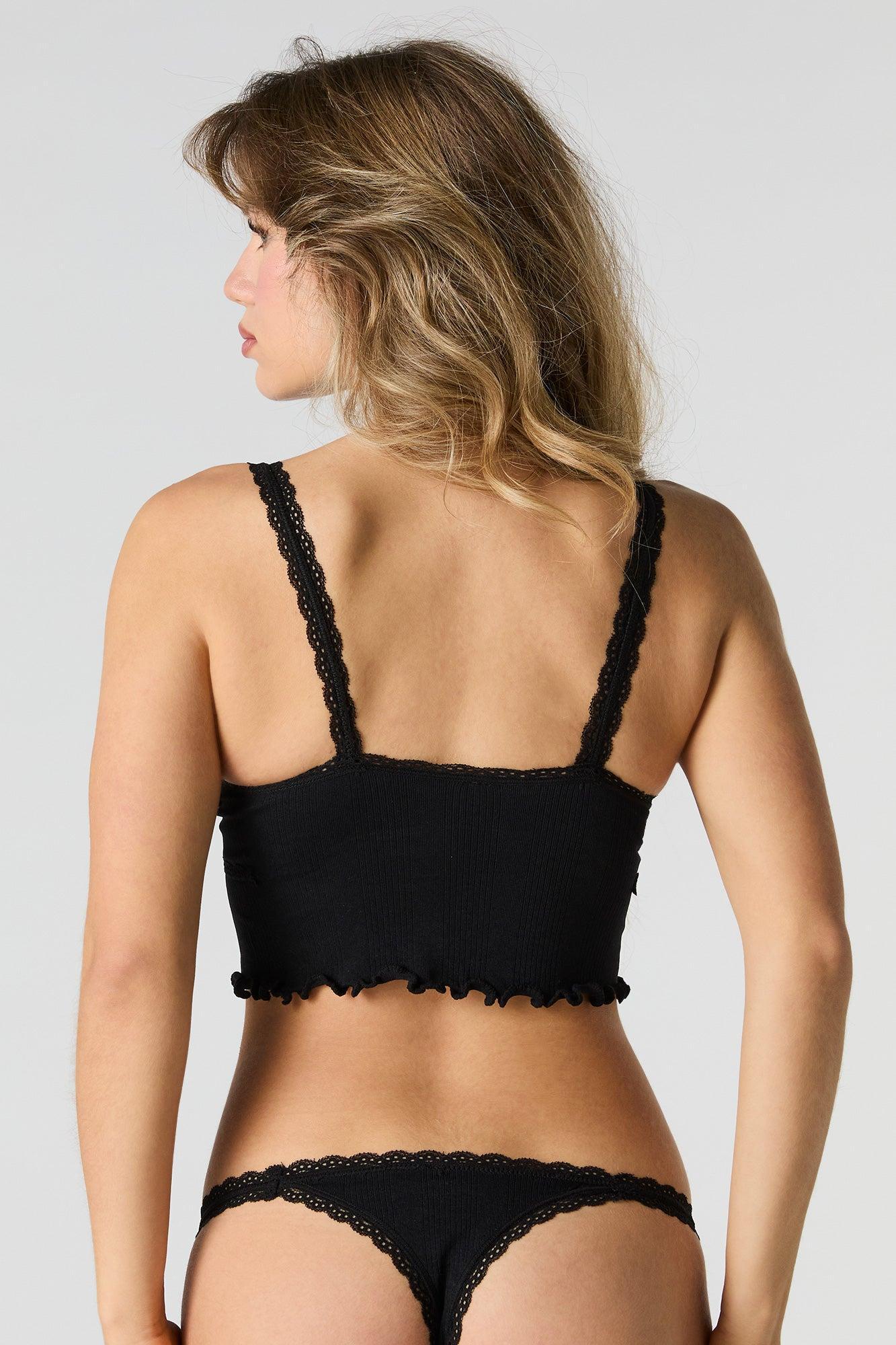 Seamless Ribbed Lace Trim Tank & Thong Panty 2 Piece Set Female Product Image