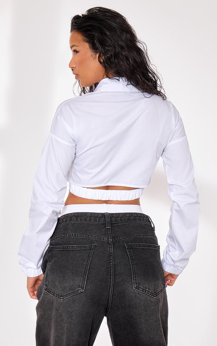  White Dip Hem Cut Out Cropped Shirt Product Image