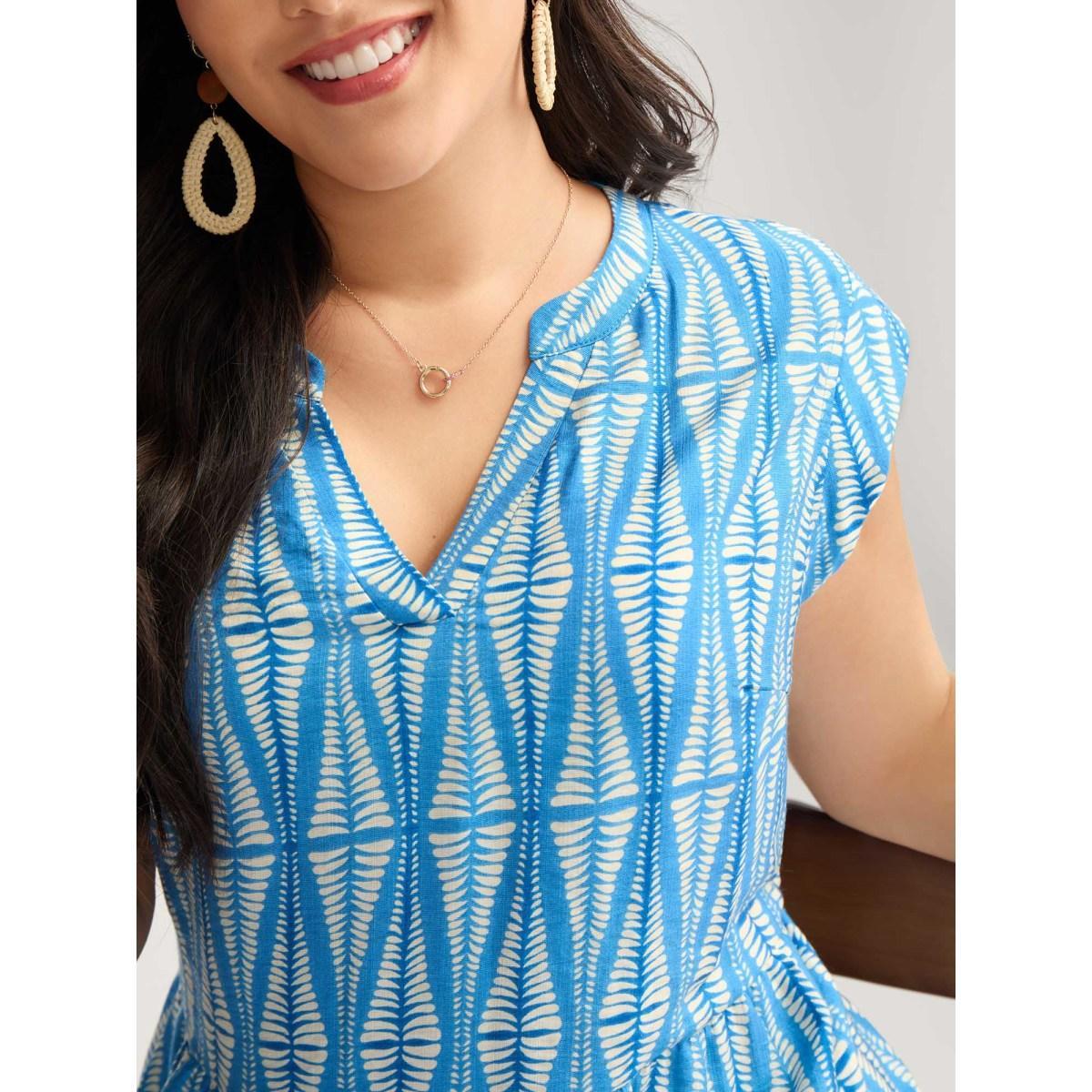Plus Size Geometric Vacation Print Low Waist Midi Dress Cerulean Women Non Cap Sleeve Curvy BloomChic 10/M Product Image