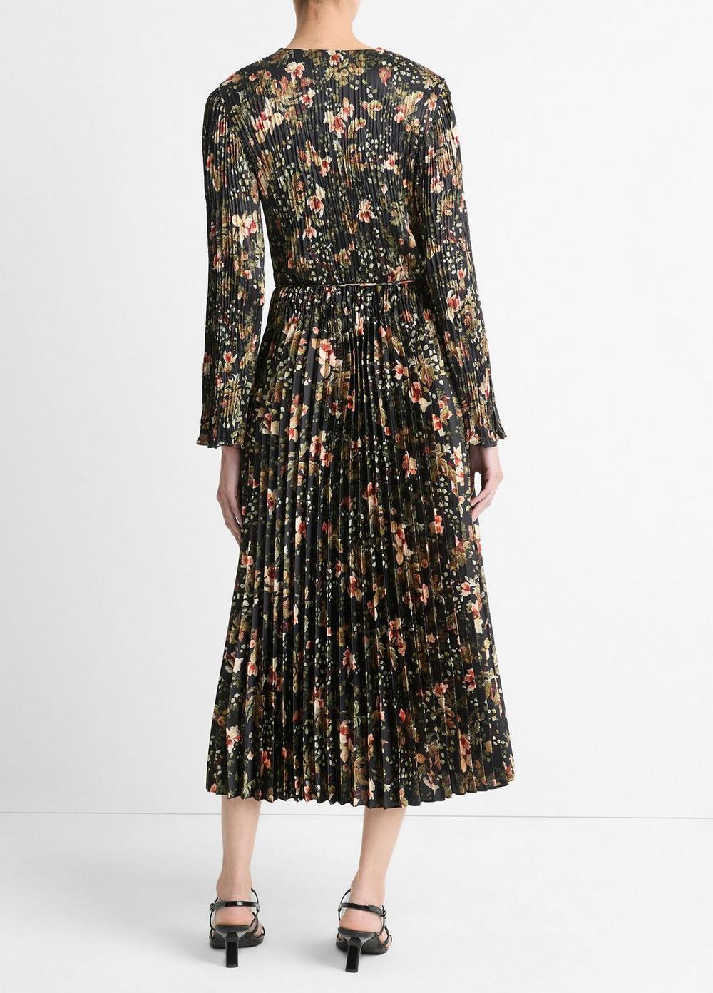 Womens Orchid Vine Pleated Satin Long-Sleeve Dress, Black Night, Size XXS Vince Product Image