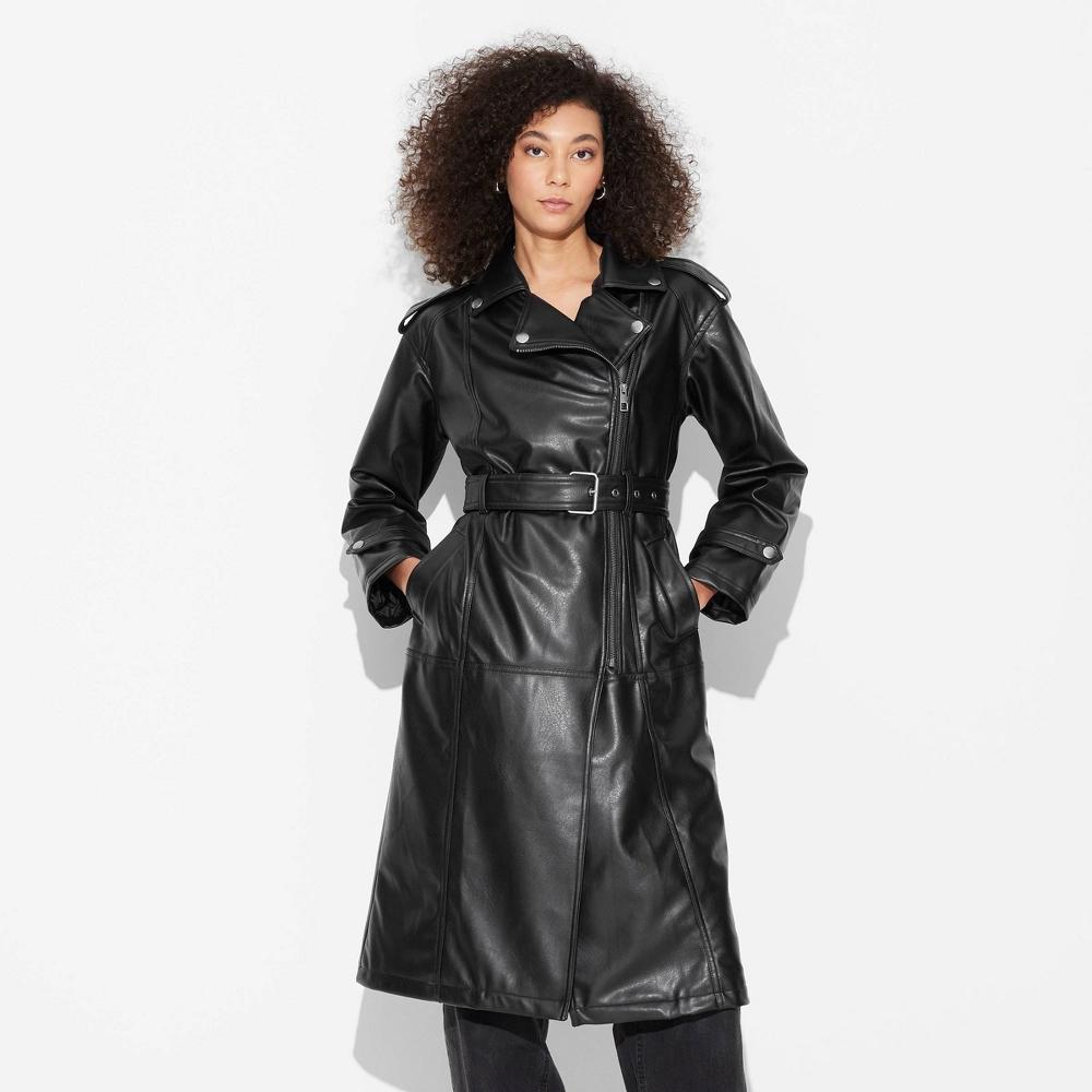 Womens Faux Leather Moto Jacket - Wild Fable Black Product Image