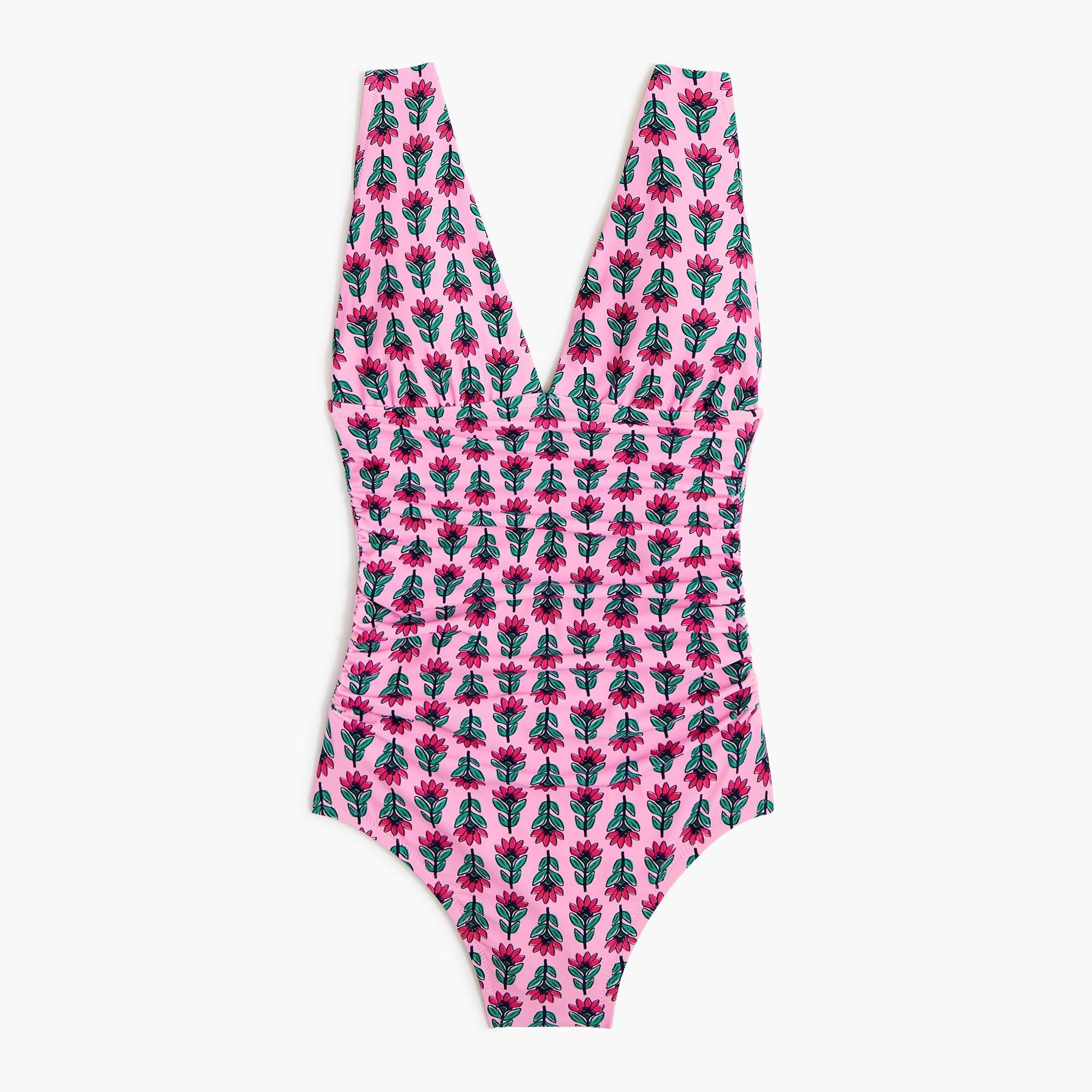 Ruched plunge one-piece swimsuit Product Image