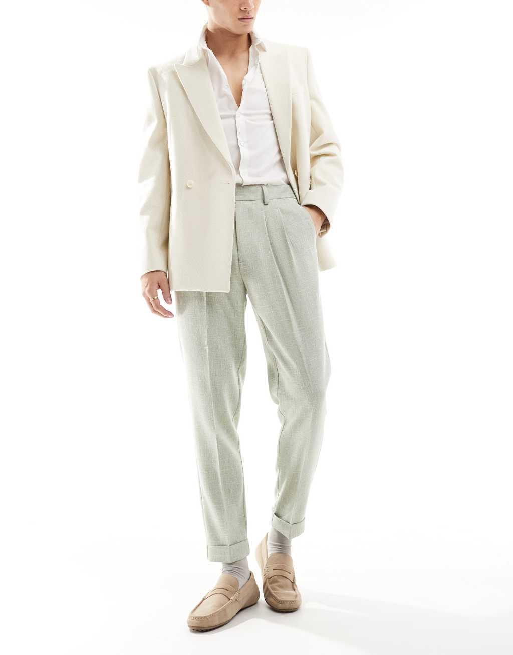 ASOS DESIGN smart tapered fit chino pants in dusty green textured fabric Product Image