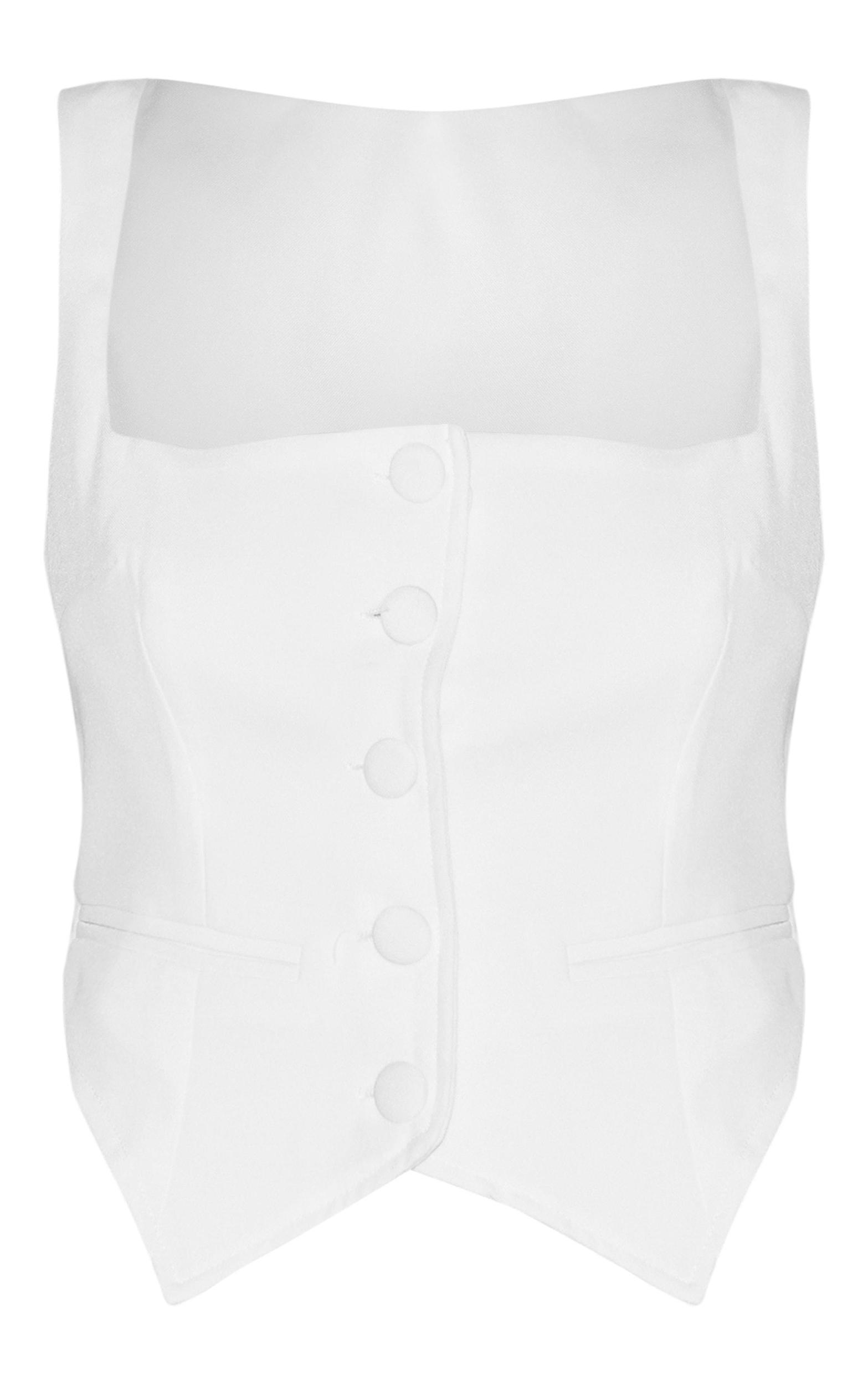 Premium White Woven Square Neck Cropped Vest Product Image