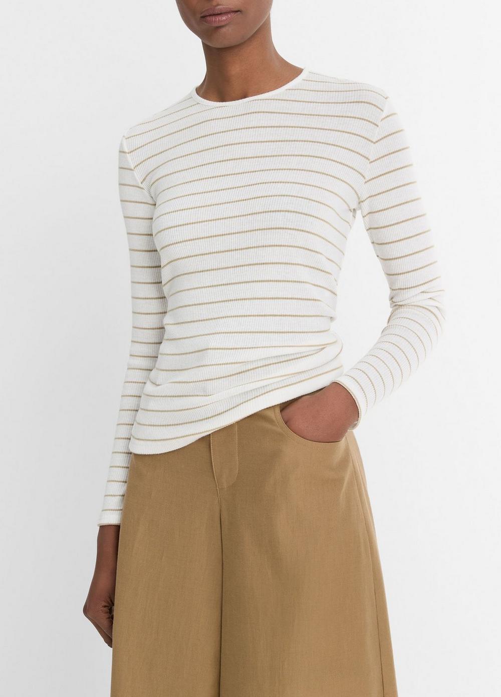 Womens Striped Ribbed Long-Sleeve T-Shirt, Pale Cliff Combo, Size M Vince Product Image