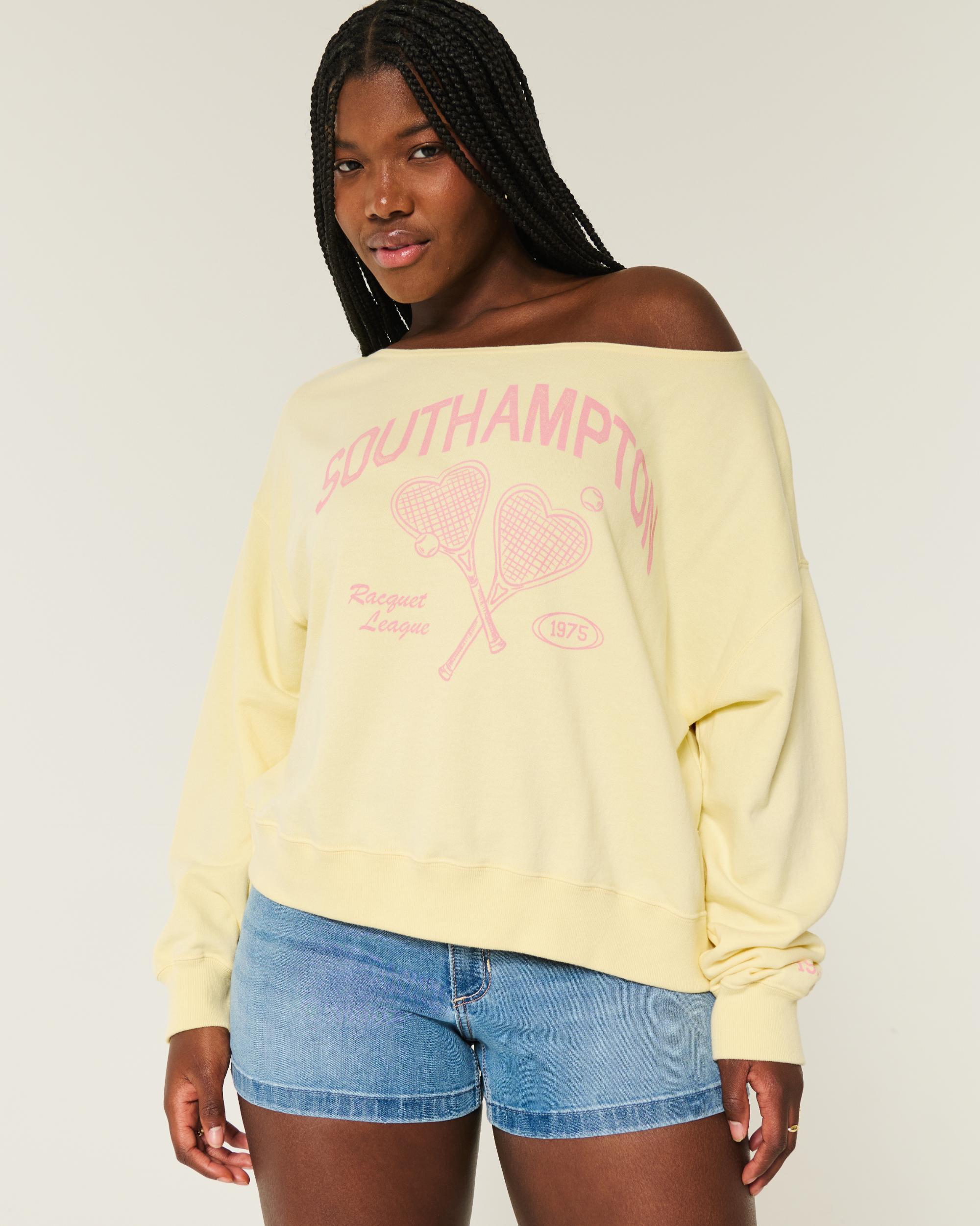 Easy Off-the-Shoulder Boston Sports Graphic Sweatshirt Product Image