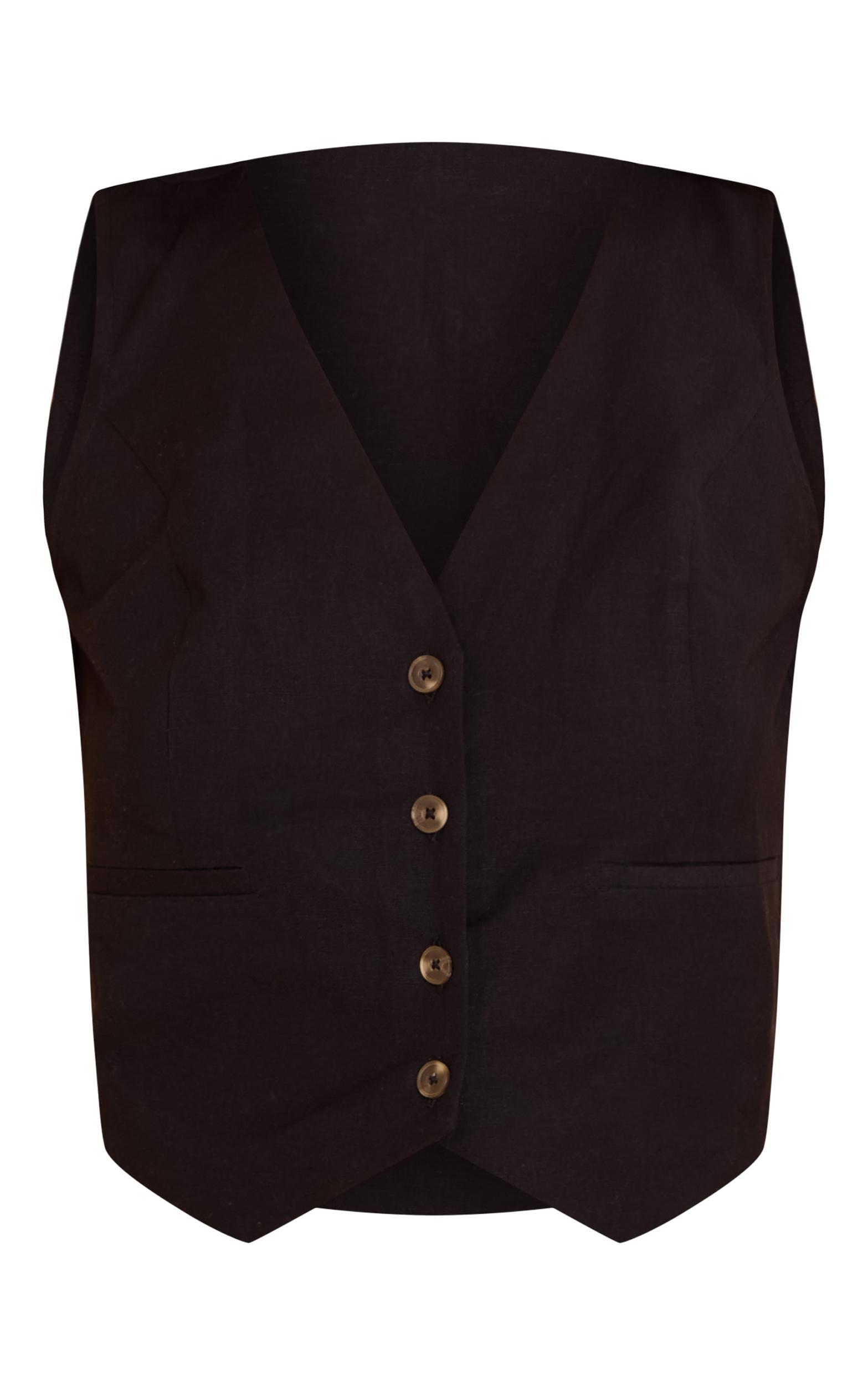 Black Linen Look Boxy Detail Vest Product Image
