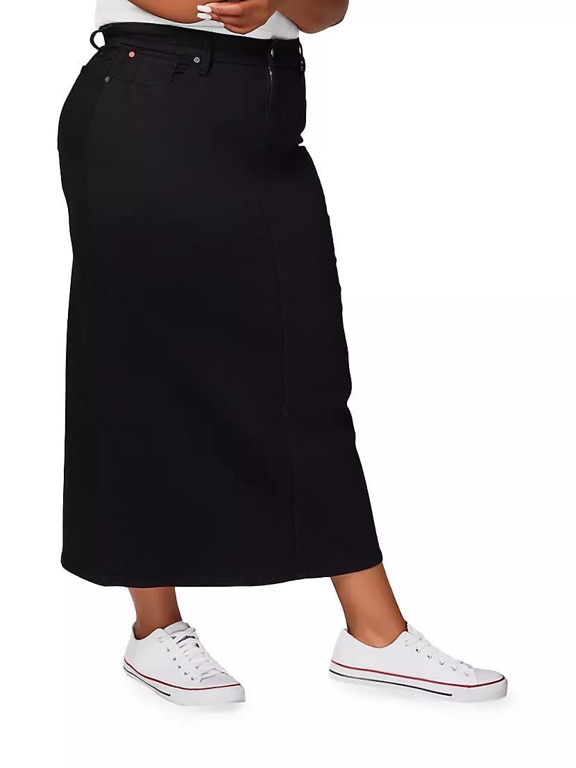 Womens Stretch Cotton-Blend Denim Side-Slit Maxi Skirt Product Image