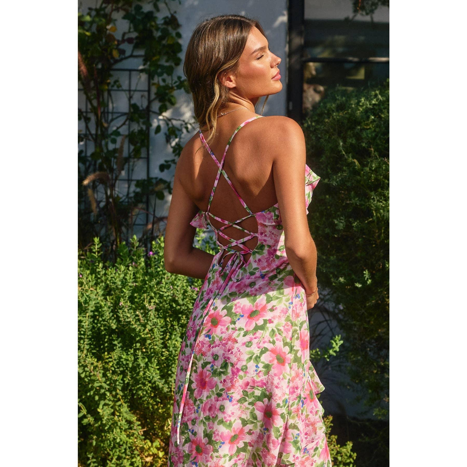 Send Love Diagonal Ruffled Midi Dress Product Image