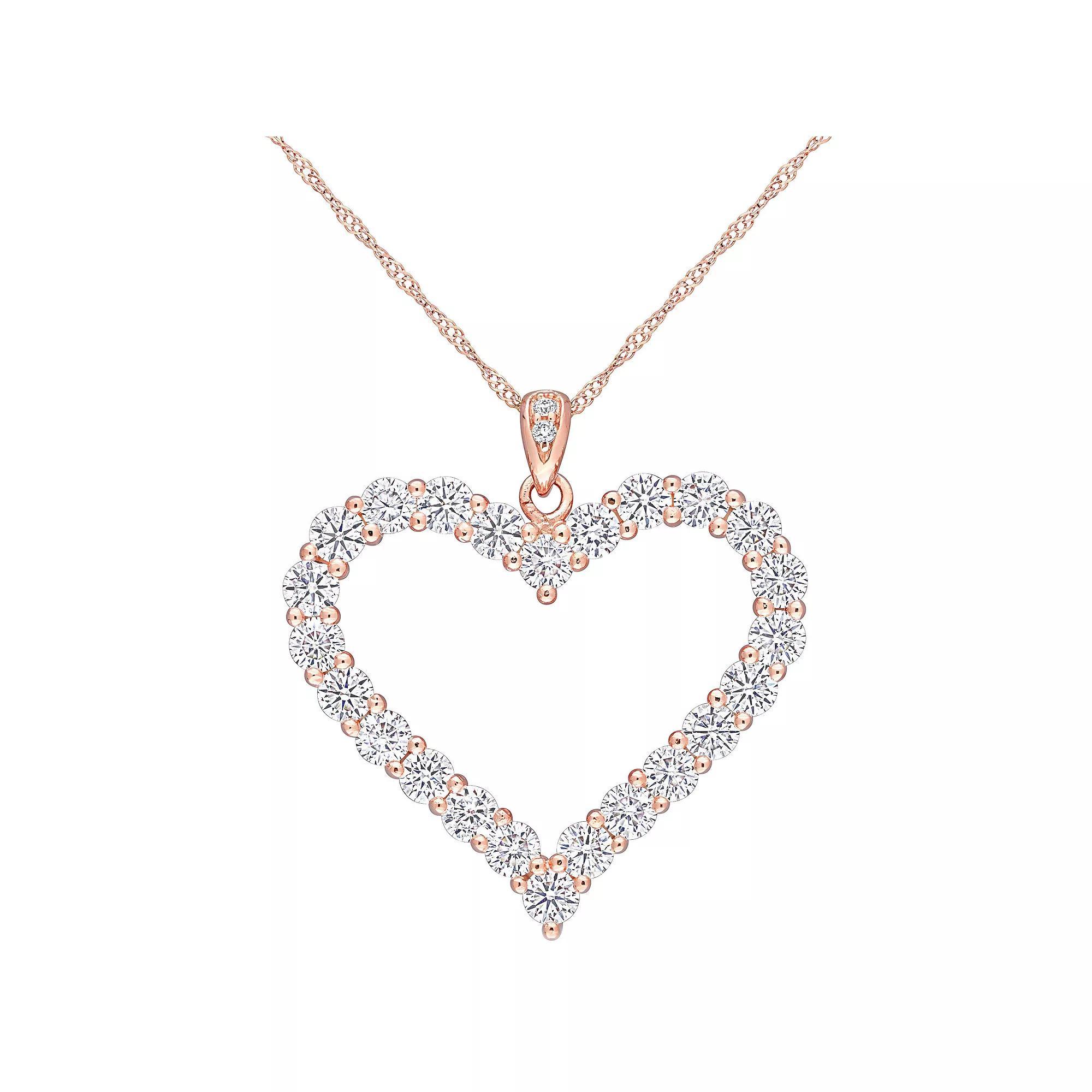 Stella Grace 18k Rose Gold Over Silver 2 2/5 Carat T.W. Lab Created Moissanite Heart Pendant Necklace, Women's, Size: 18", Pink Tone Product Image