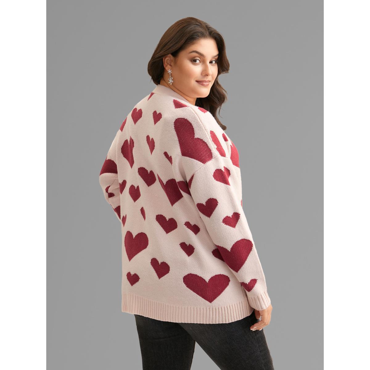Plus Size Hearts Out Embroidered Pockets Cardigan MistyRose Women Casual Loose Long Sleeve Everyday Cardigans BloomChic 10/M Product Image
