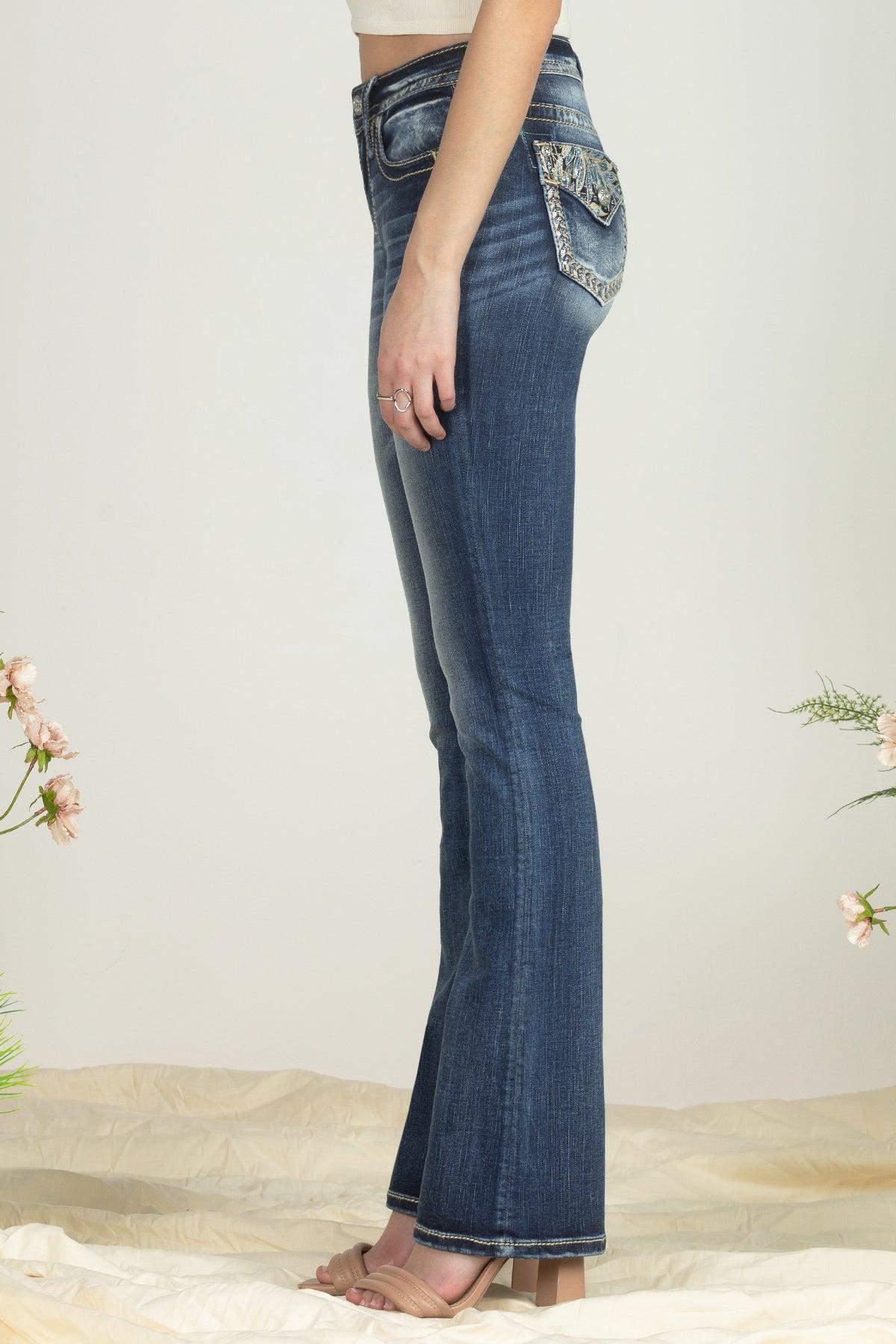 Turquoise Blue Feathers Bootcut Denim Product Image
