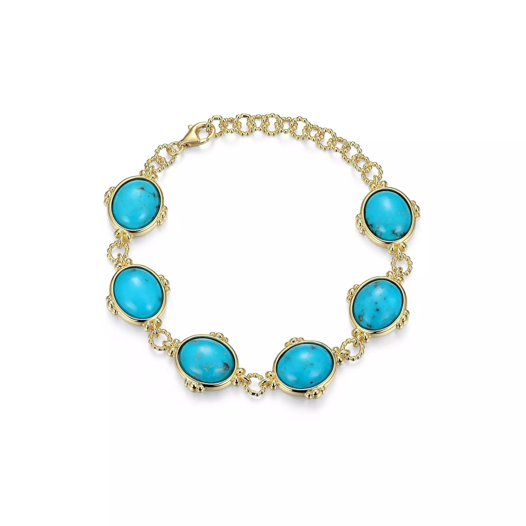 18k Gold Over Silver Stabilized Turquoise Cabochon Link Bracelet, Women's, Size: 7.25", Gold Tone Product Image