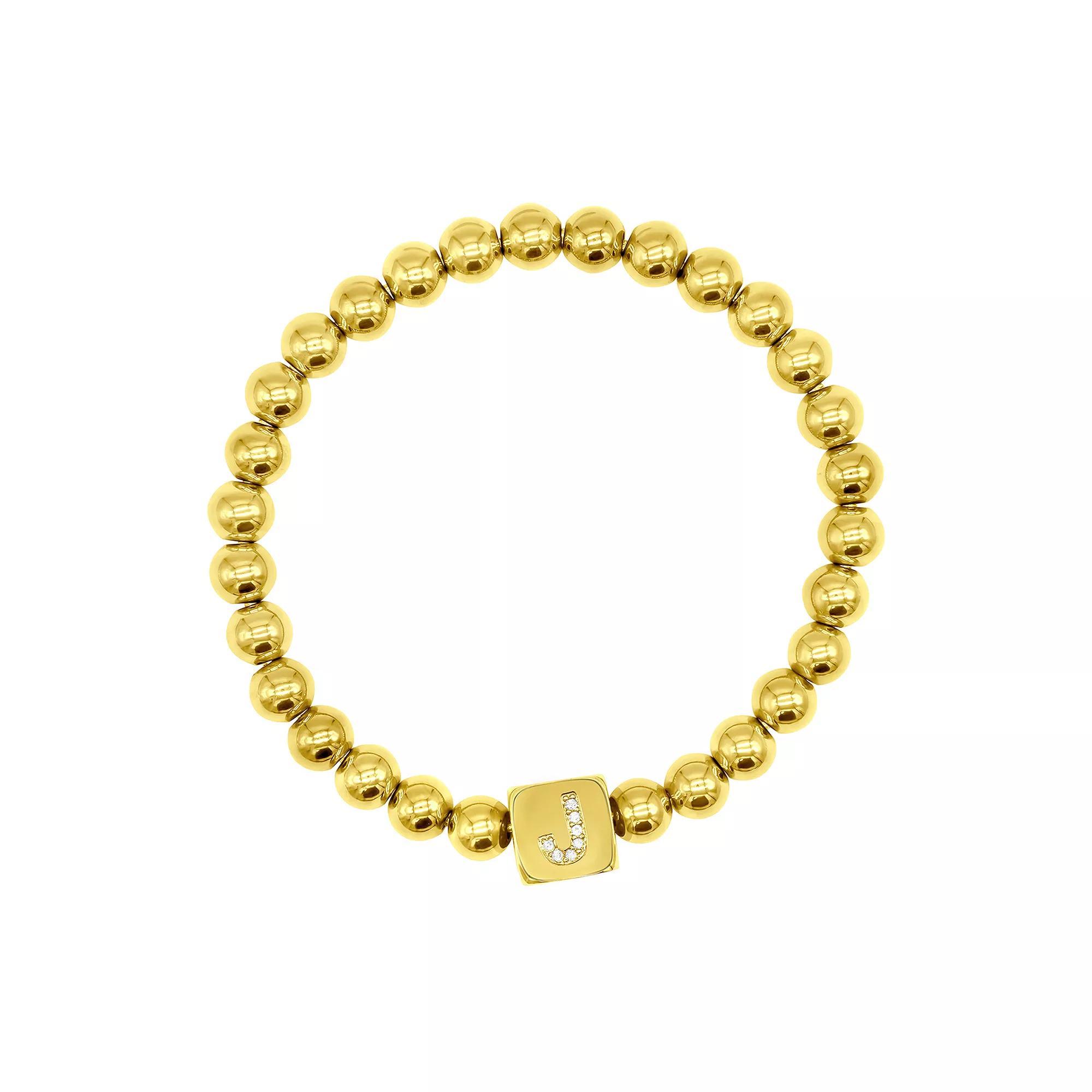 Adornia Silver Tone Cubic Zirconia Initial Cube Stretch Bracelet, Women's, Size: 7", Silver Tone Y Product Image