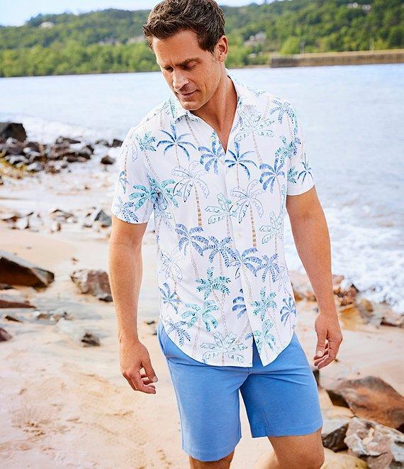 Caribbean Palm Print Performance Stretch Short Sleeve Woven Shirt Product Image