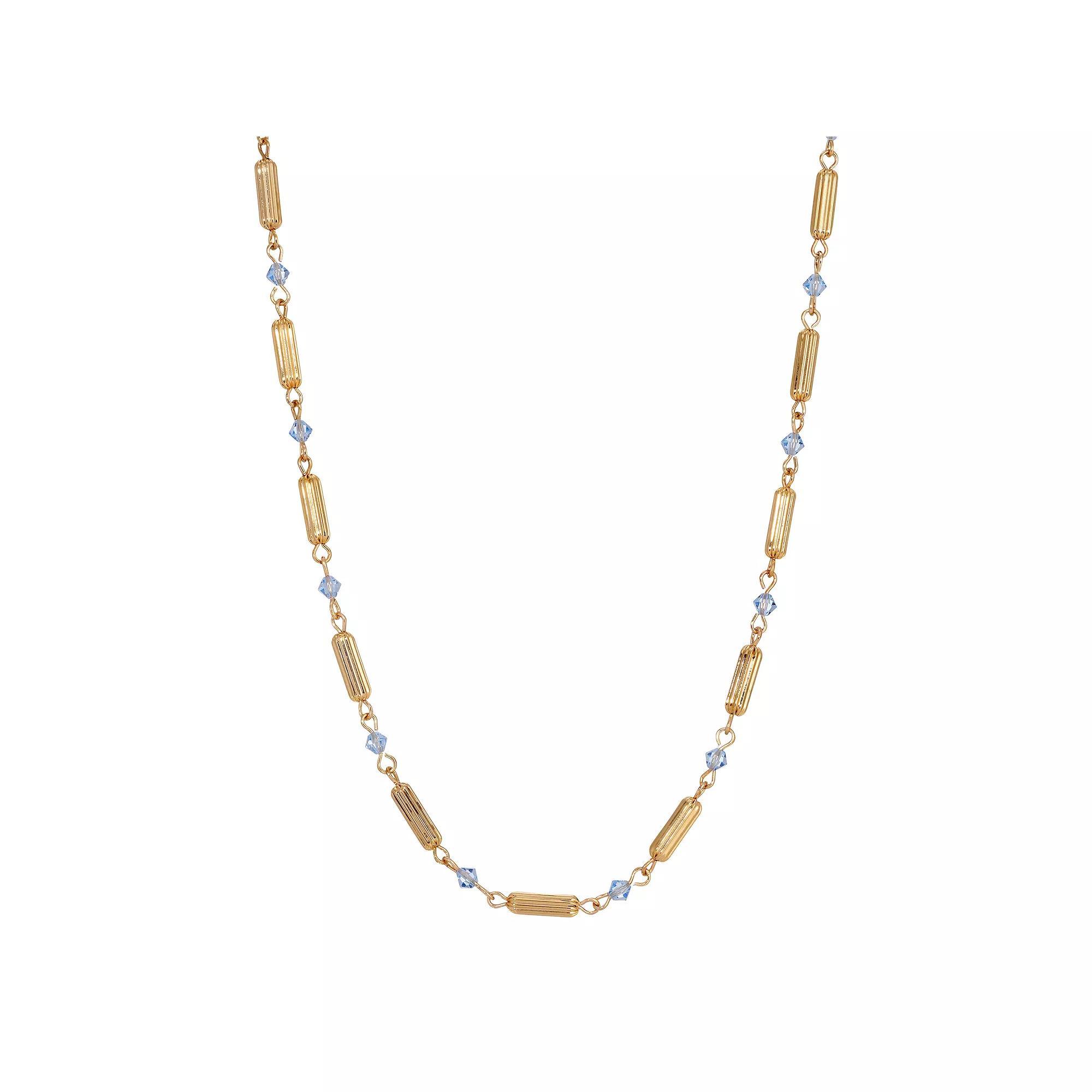 1928 14k Gold Dipped Tube Bead Lantern Crystal Adjustable Necklace, Womens, Blue Product Image