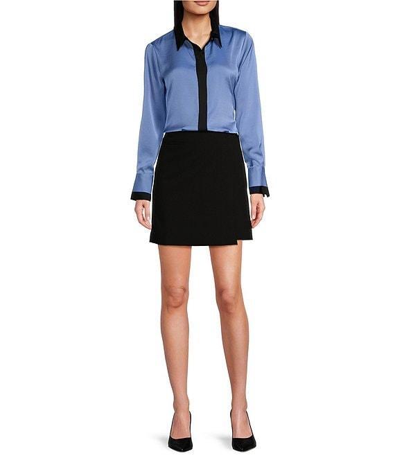 DKNY by Donna Karan Sueded Satin Contrast Point Collar Long Sleeve Button-Front Shirt Product Image
