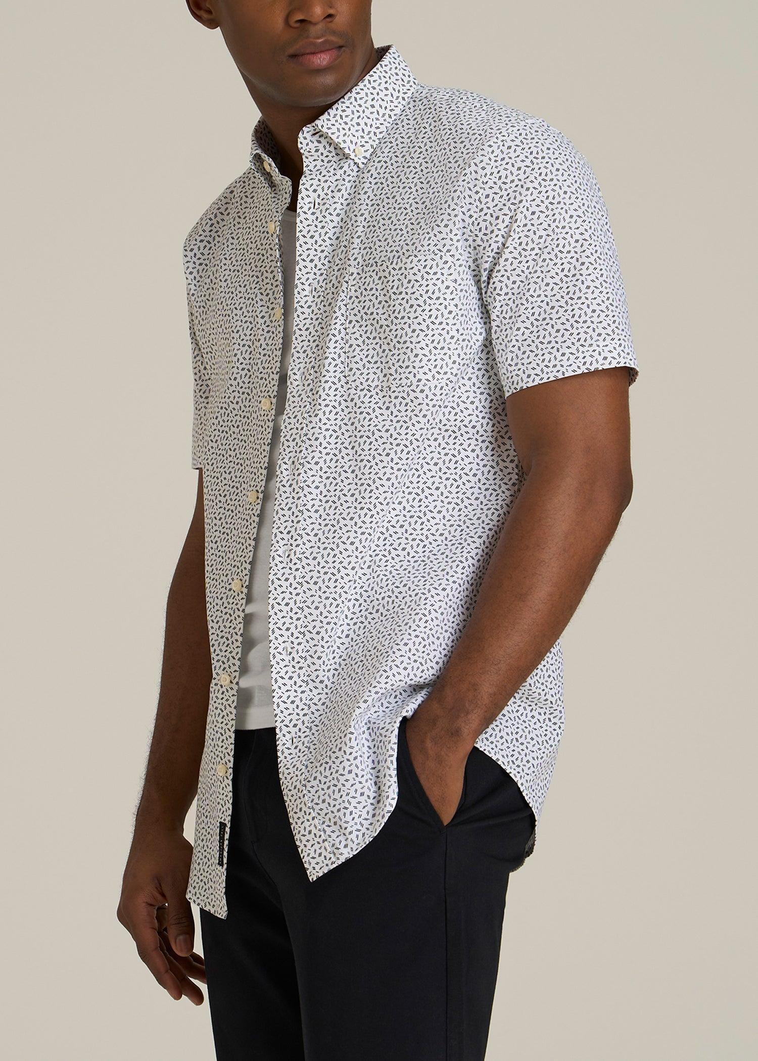 Short Sleeve Shirt for Tall Men in Black and White Geometric Product Image