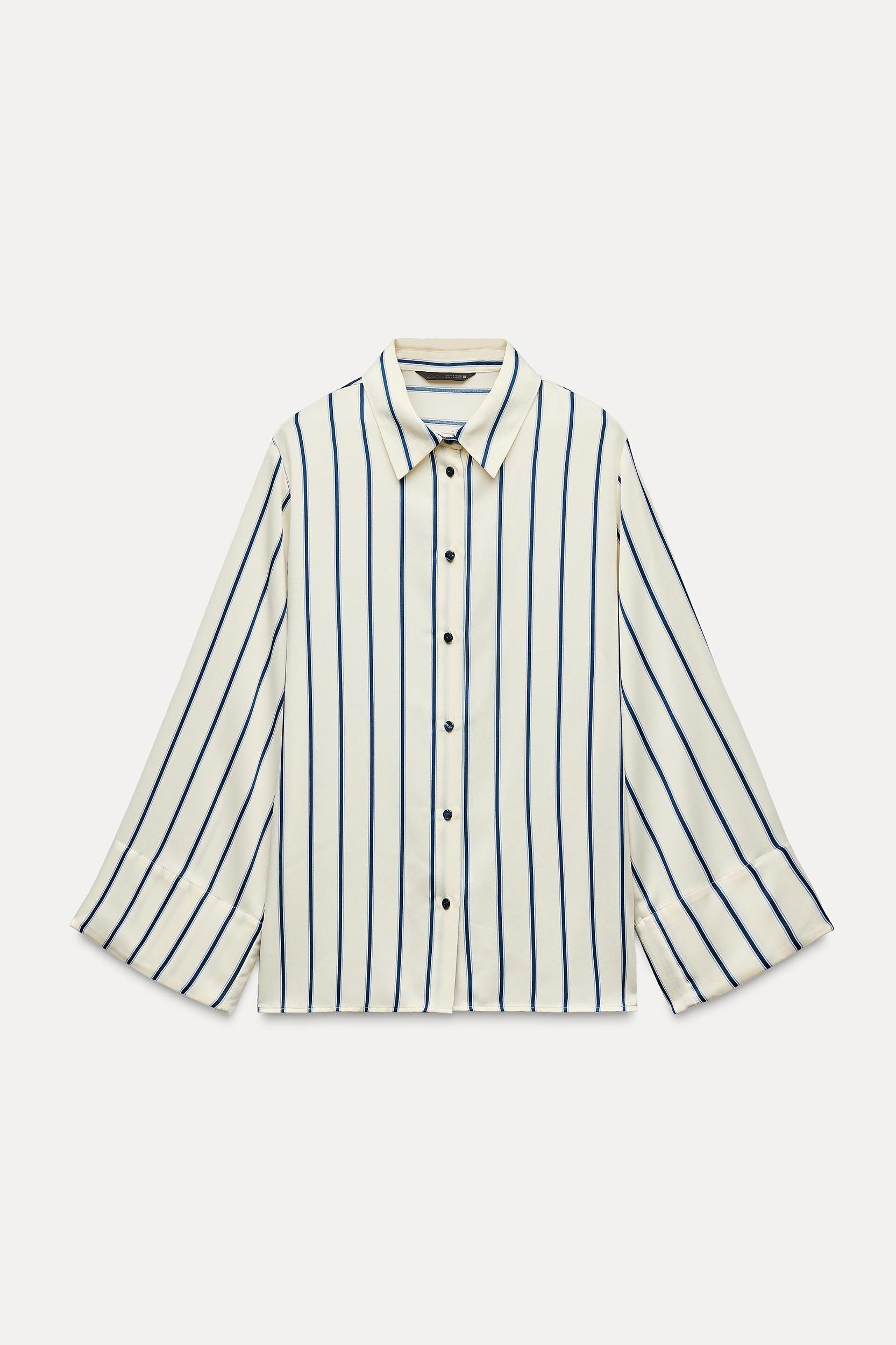 WIDE SLEEVE STRIPED BLOUSE Product Image