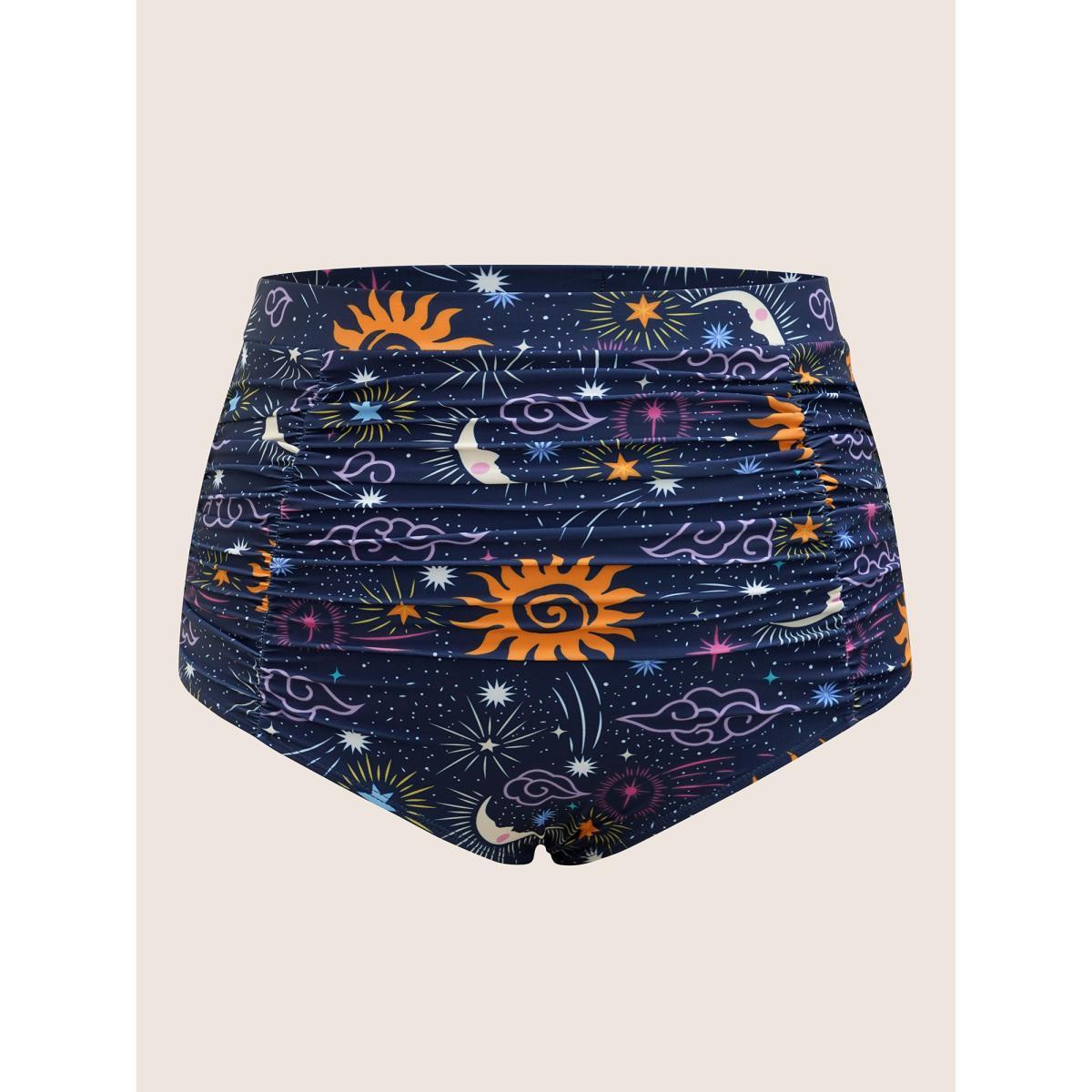 Plus Size Moon & Star Ruched High Rise Swim Bottom Women's Swimwear Midnight Beach Gathered High stretch Skinny High Rise Curve Swim Bottoms BloomChic 18-20/2X Product Image