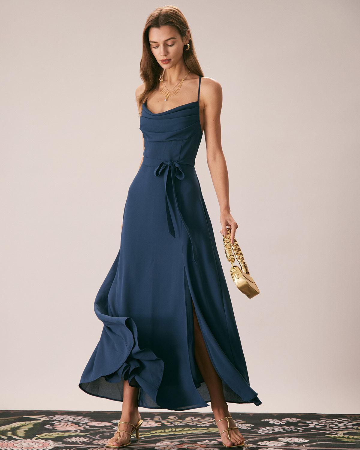 Green Cowl Neck Cutout Back Maxi Dress Product Image