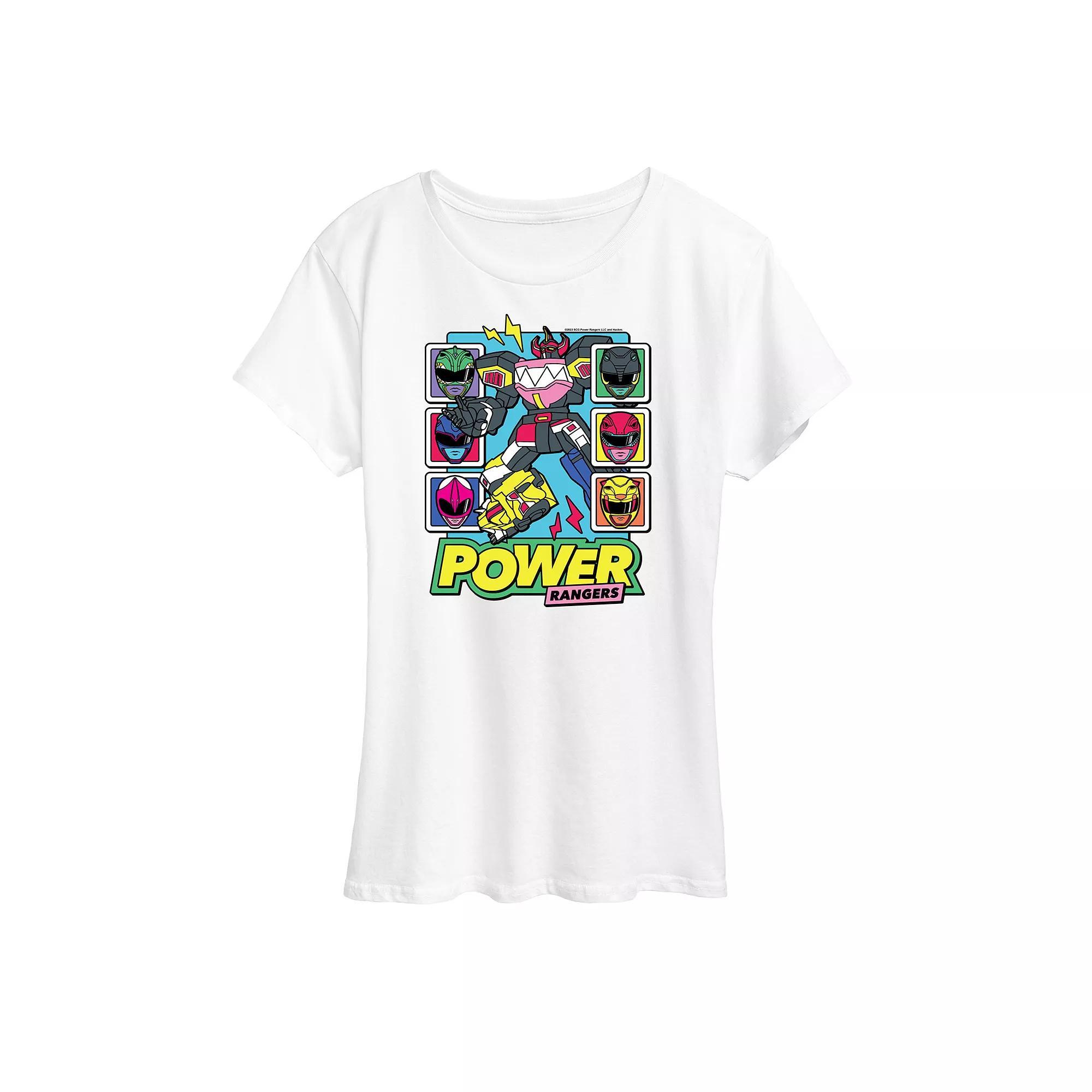 Womens Power Rangers Zord Heads Graphic Tee Grey Royal Blue Product Image