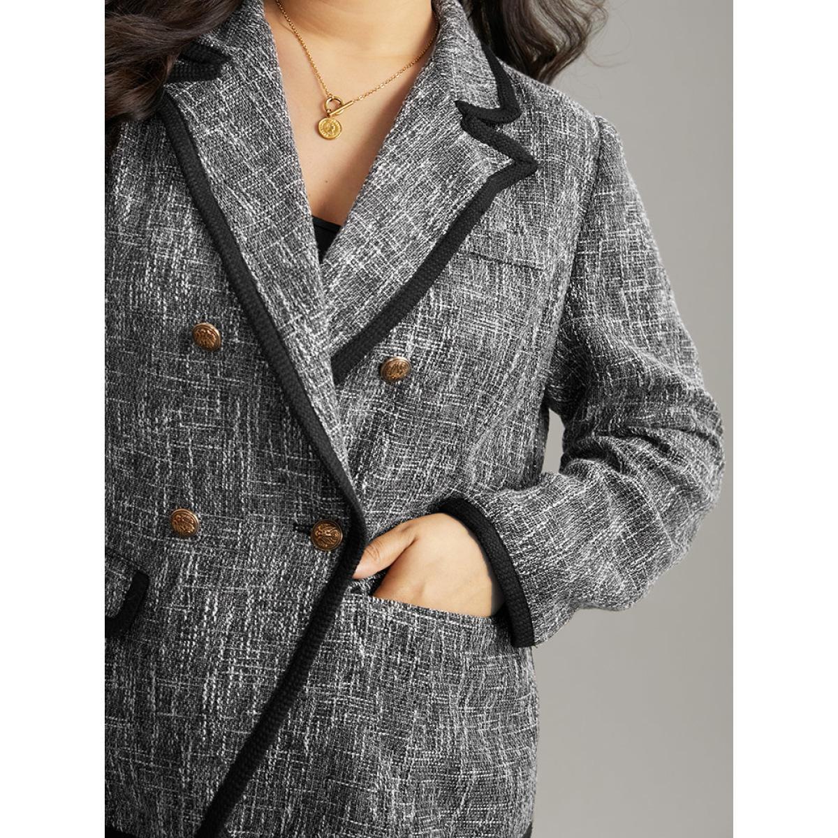 Plus Size Tweed Suit Collar Contrast Trim Blazer DimGray Women Dailywear Plain Contrast Sleeve Long Sleeve Suit Collar 10/M Pocket Casual Blazers BloomChic Product Image