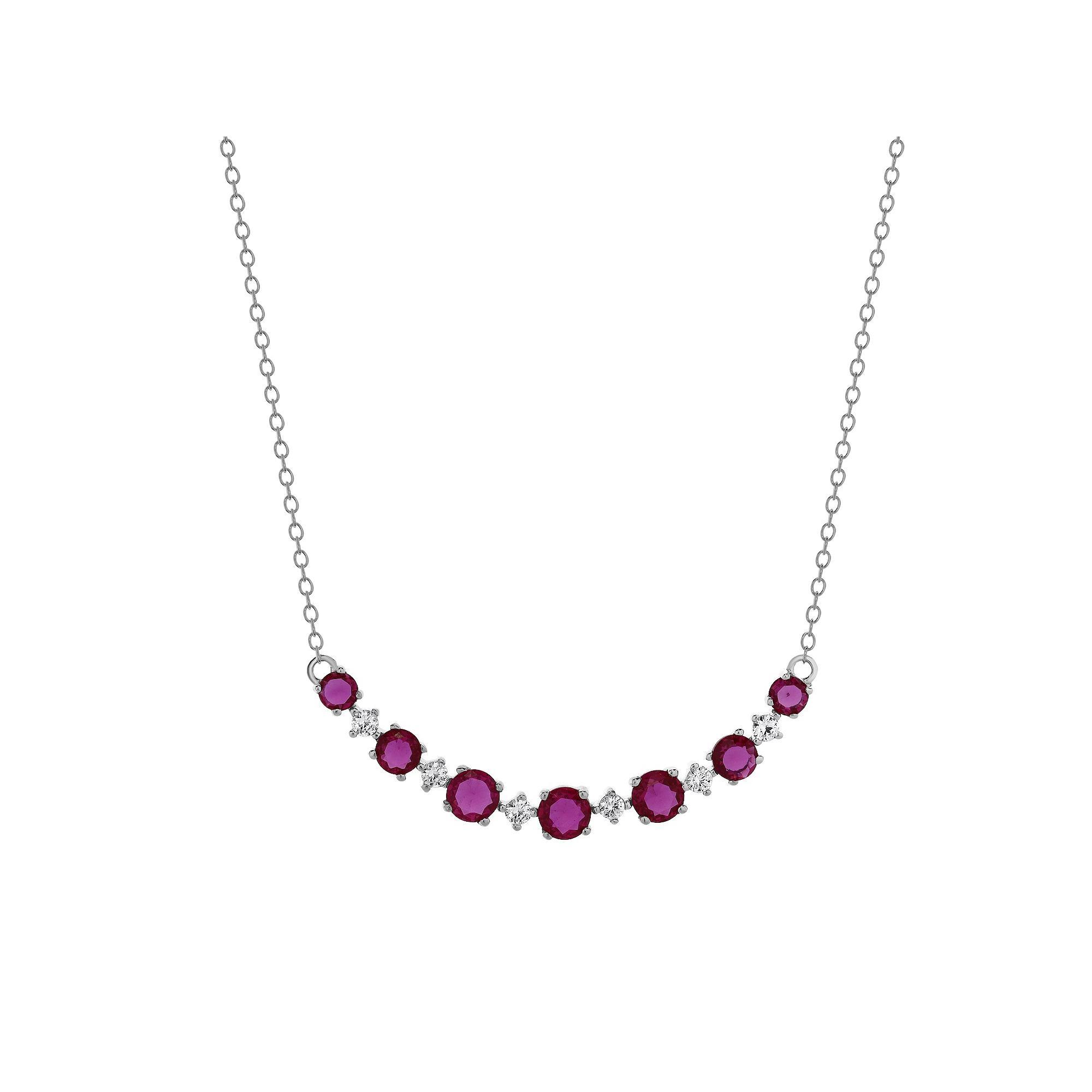 Gemstone Brilliance Sterling Silver Simulated Gemstone & White Sapphire Necklace, Womens Created Red Product Image