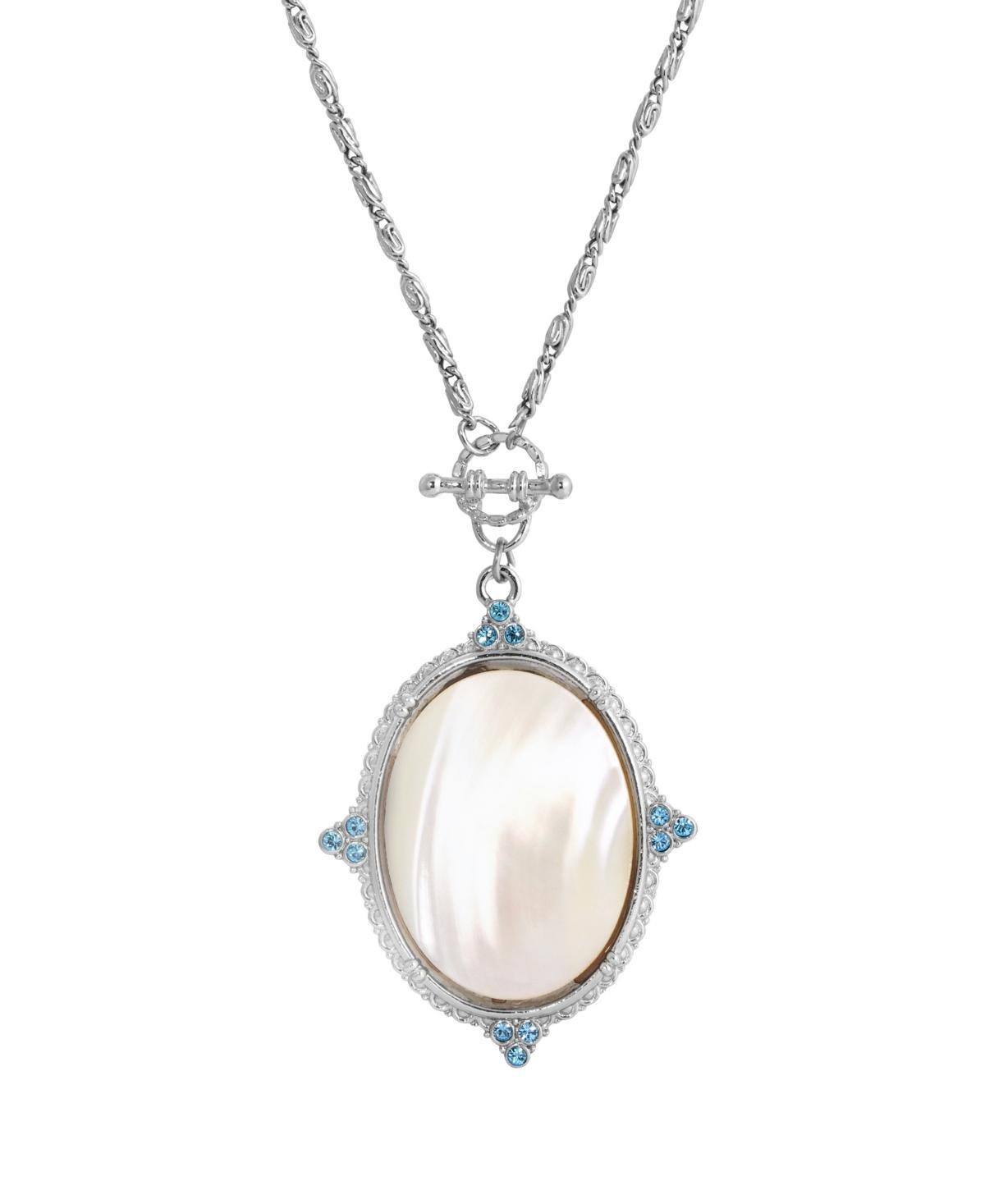 1928 Silver Tone Aqua and Simulated Oval Pearl Necklace, Womens, White Product Image