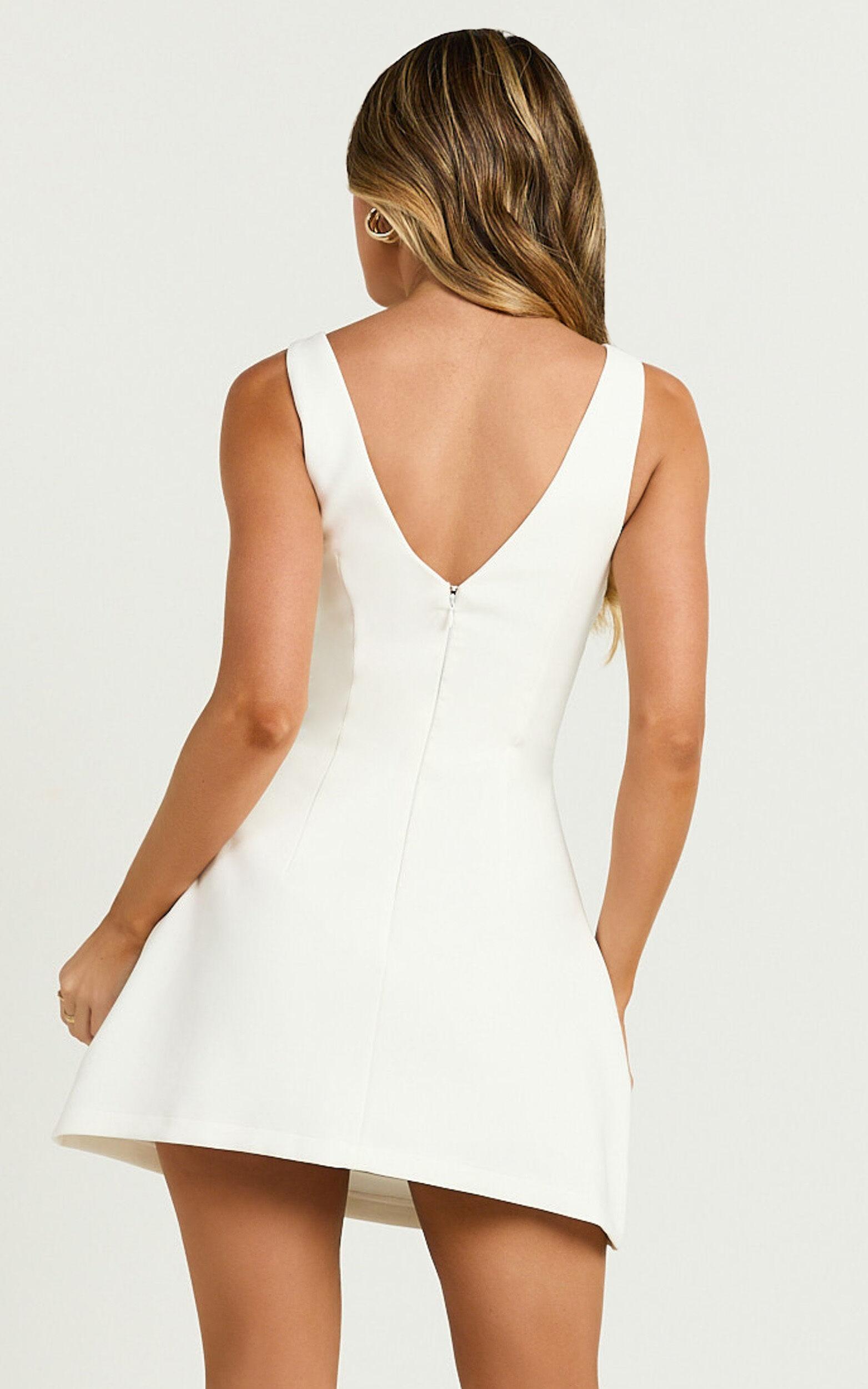 Freddie Mini Dress - Boat Neck Fit and Flare Dress in White Product Image