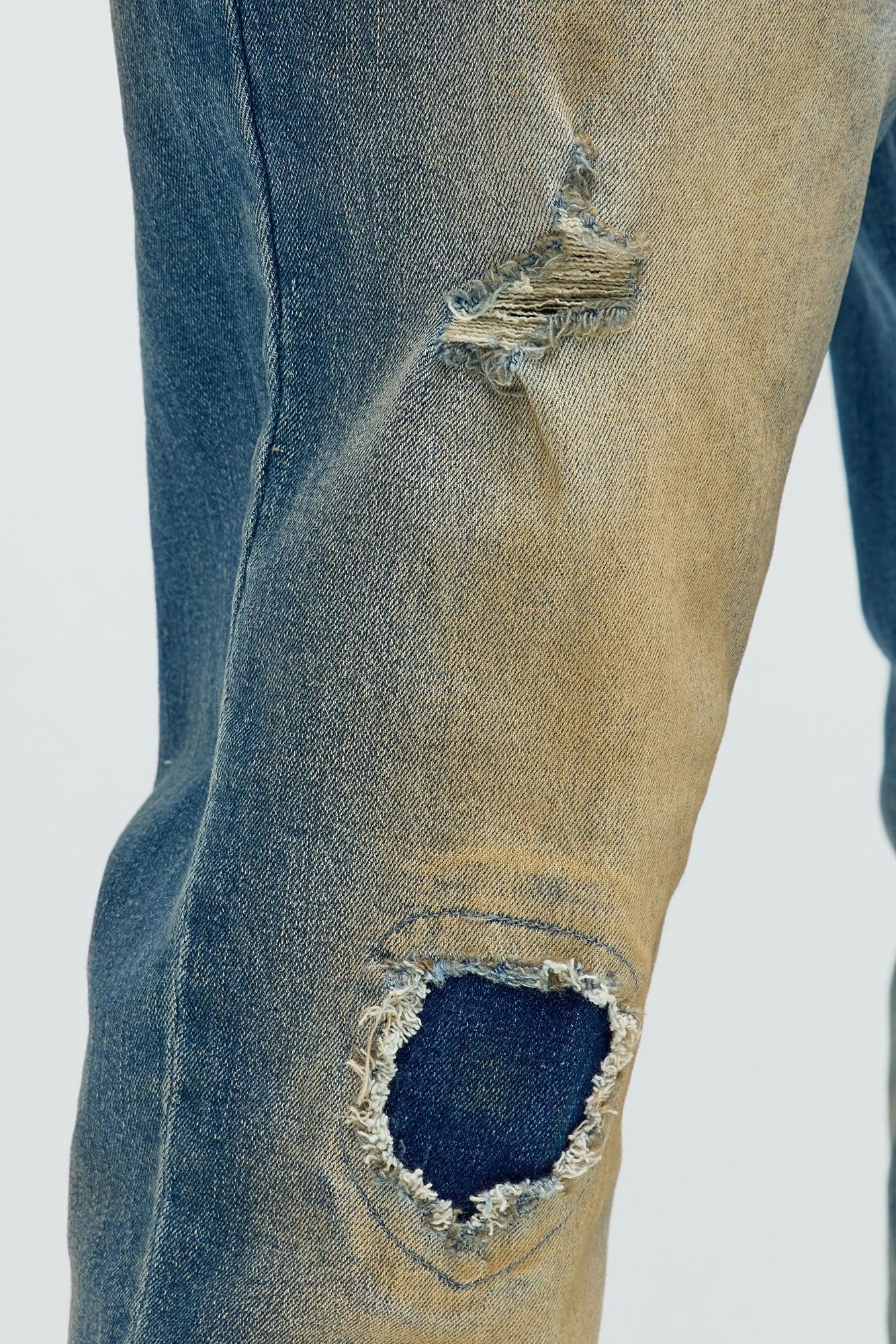 Skinny Going In Circles Repaired Distressed Jeans - Vintage Blue Wash Product Image