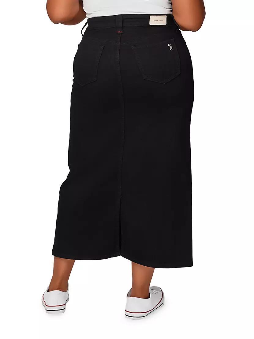 Womens Stretch Cotton-Blend Denim Side-Slit Maxi Skirt Product Image