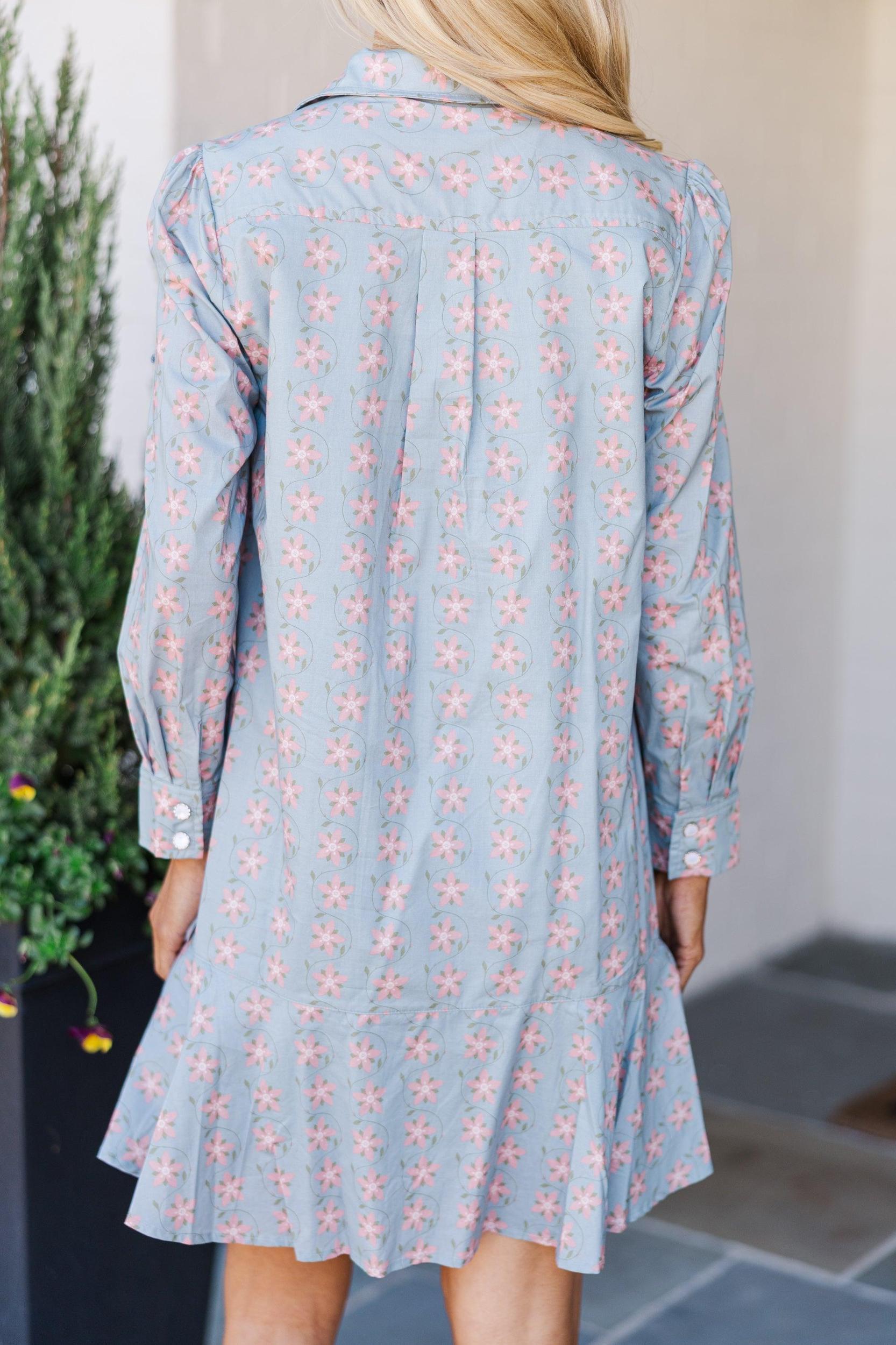 Share Your Story Light Blue Floral Shirt Dress Female Product Image