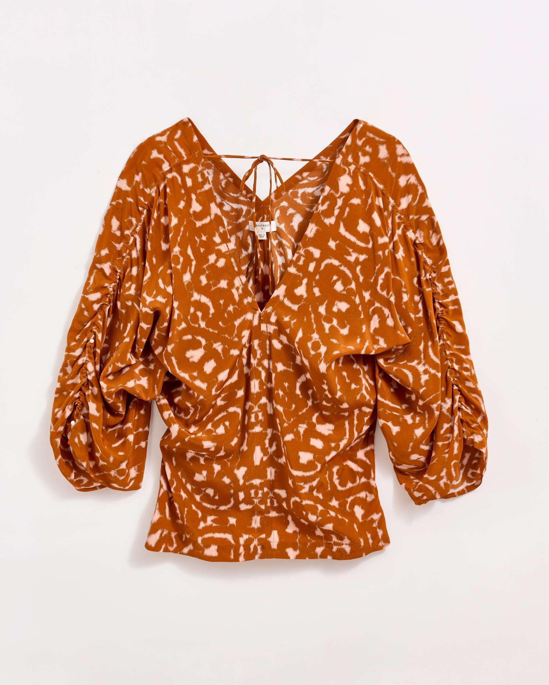 Moroccan Screen Silk Ruched Blouse -  Product Image