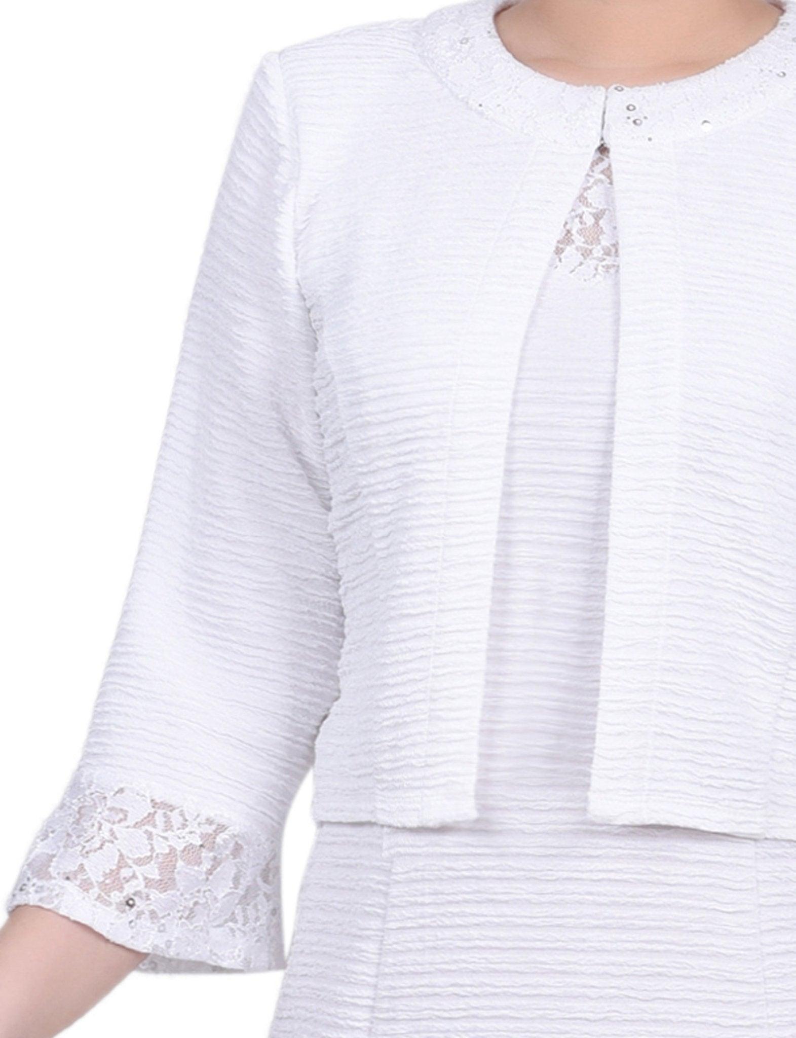 White Two Piece Novelty Knit and Lace Dress Set Product Image