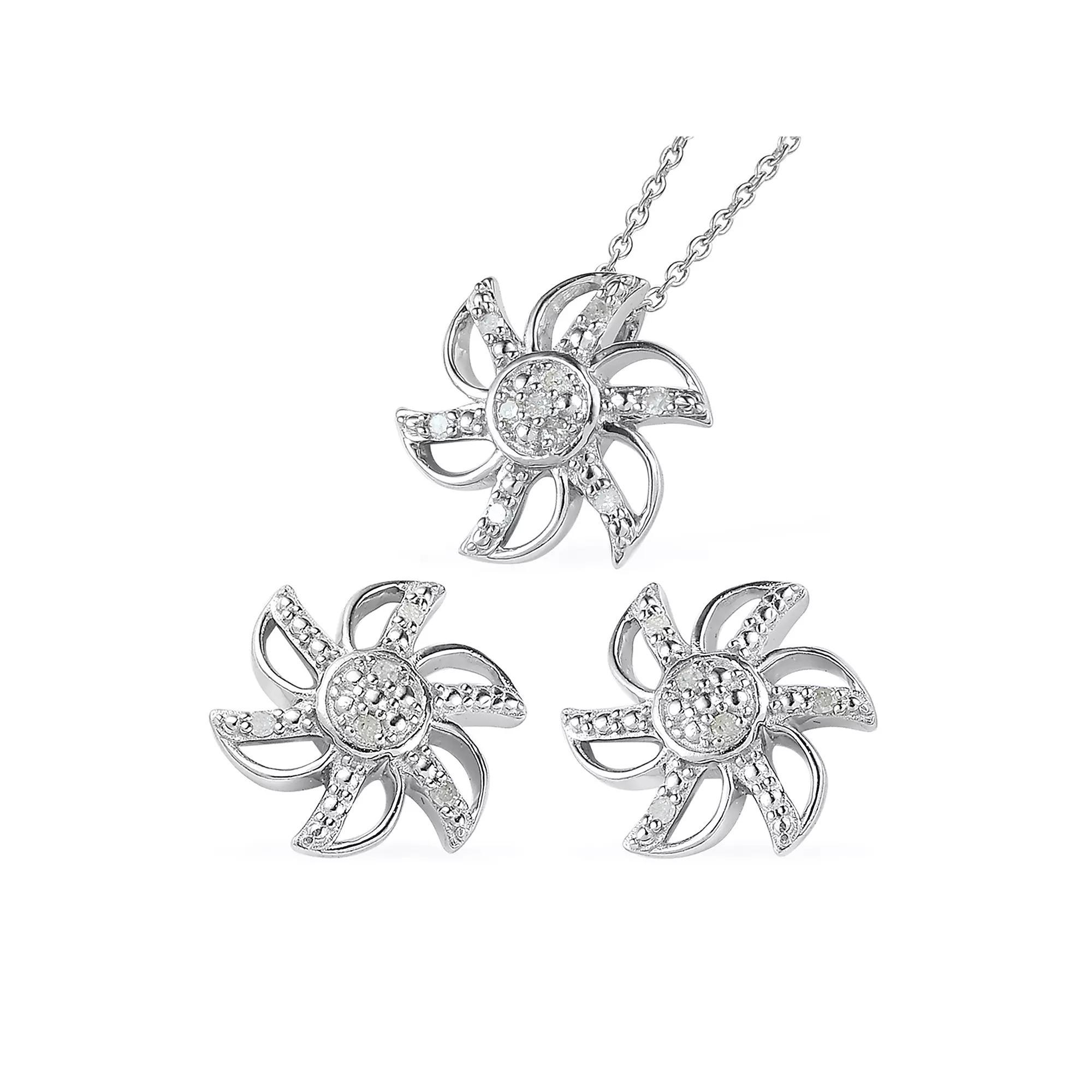 Sterling Silver 1/6 Carat T.W. Diamond Stud Earrings & Pendant Necklace Set, Women's, Size: 18" Product Image