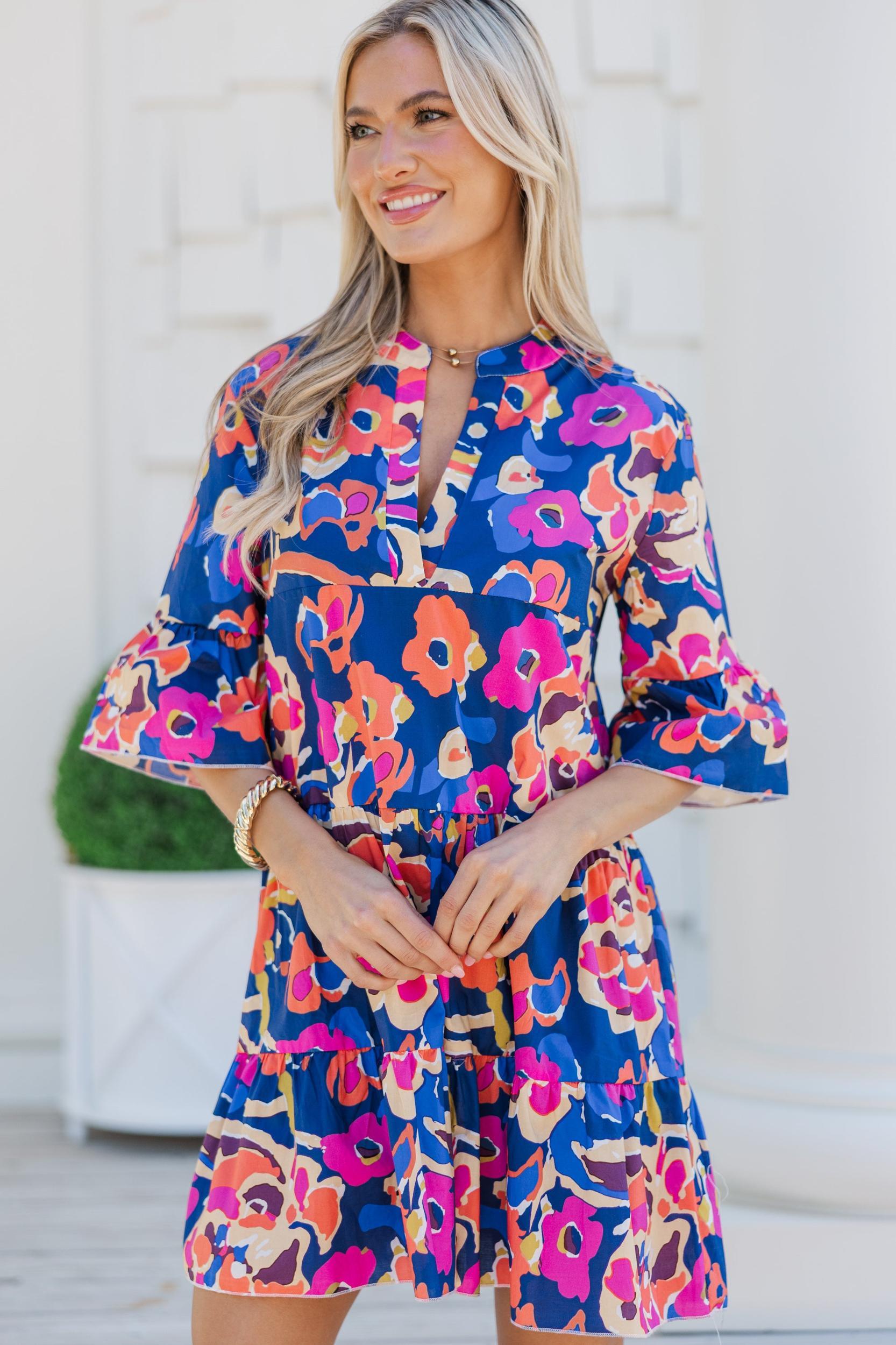 Feeling Like Love Navy Blue Floral Dress Female Product Image