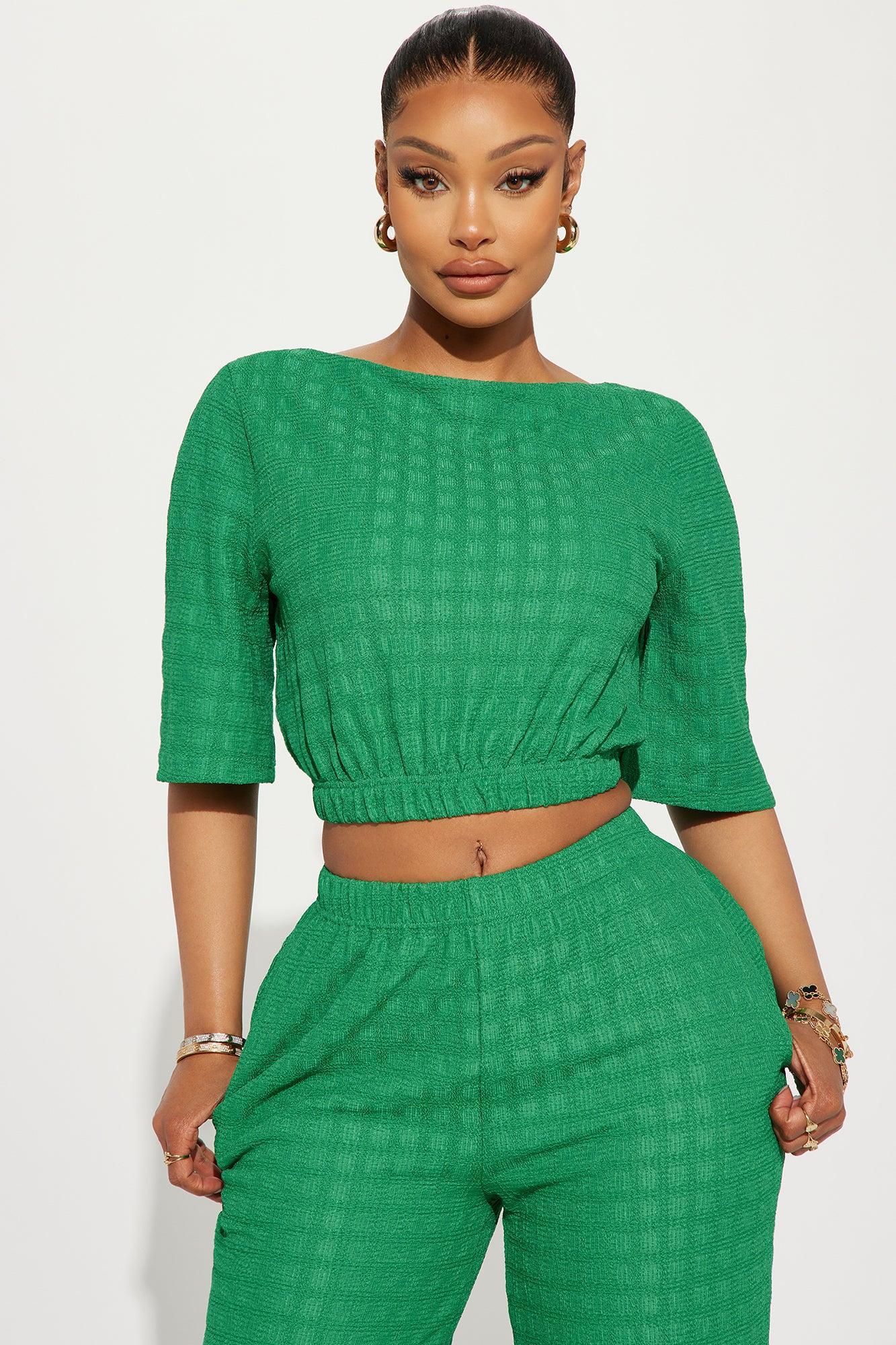 Day Plans Textured Pant Set - Kelly Green Product Image